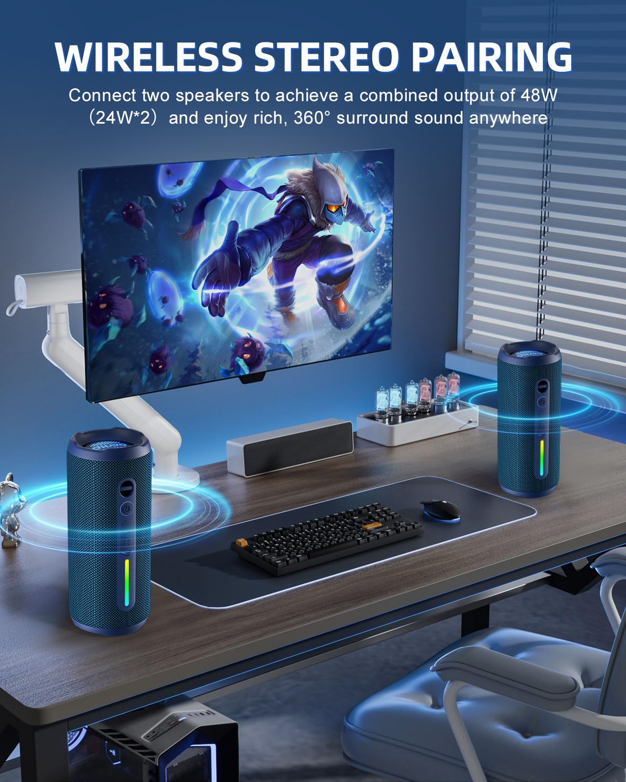 Ohayo Portable Bluetooth Speaker, Ipx7 Waterproof Wireless Speaker With 24W Stereo Sound, Active Extra Bass, Bluetooth 5.3, Rgb