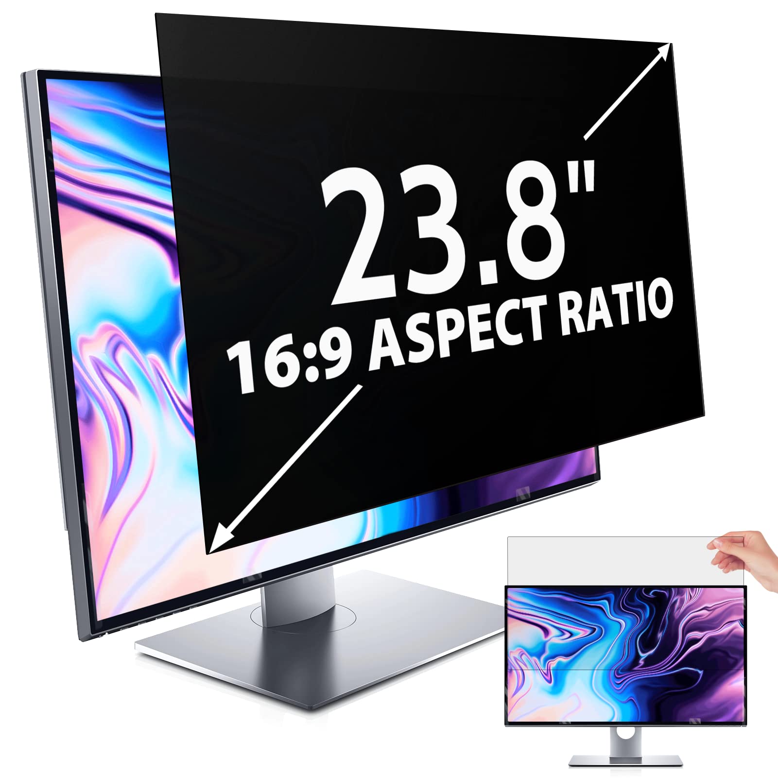 Peslv Privacy Screen For Computer Monitor 23.8 Inch 16:9 Aspect Ratio, Anti Blue Light Glare Removable 23.8 In Privacy Screen Fi
