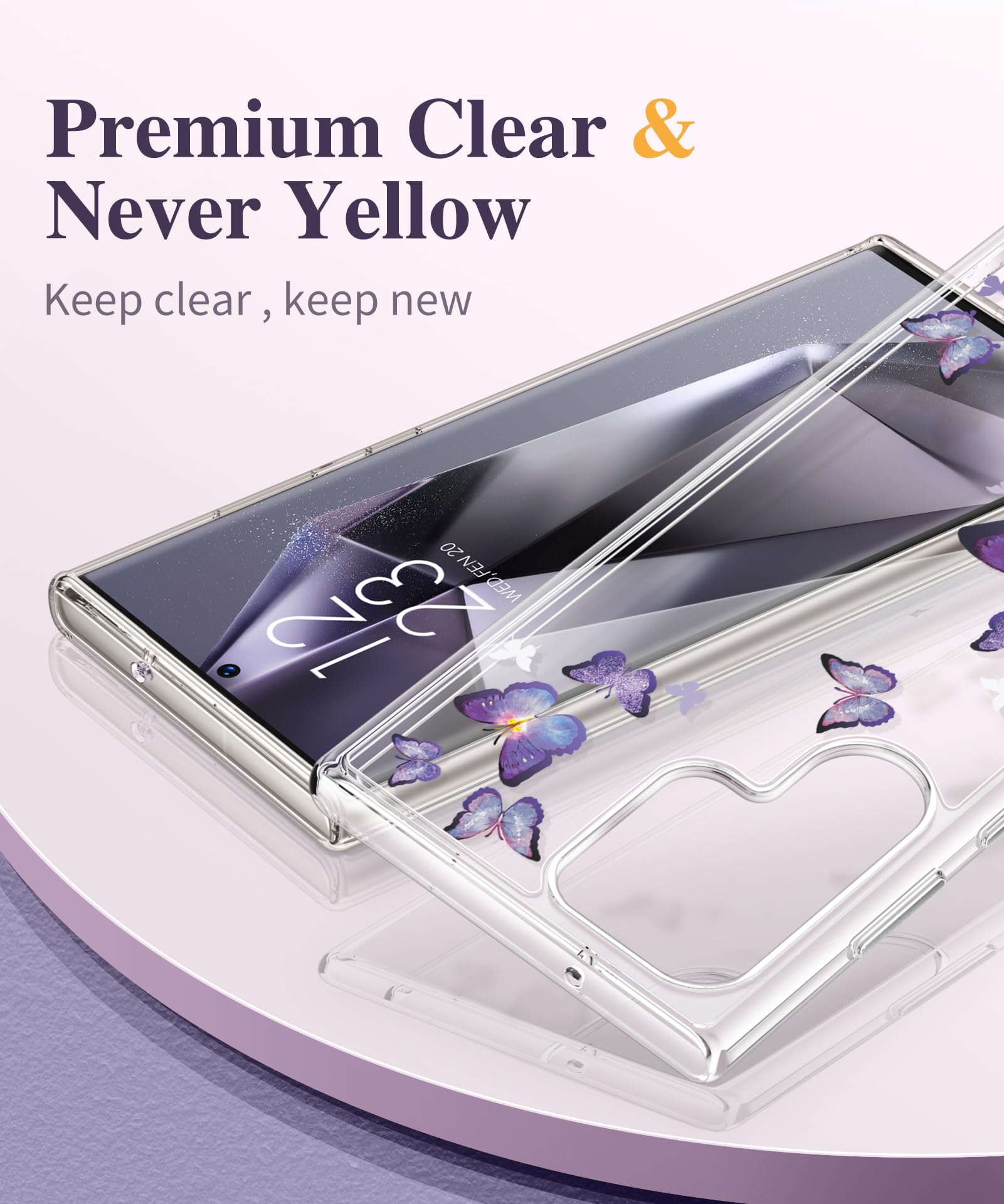 Gviewin For Samsung Galaxy S24 Ultra Case With Screen Protector+Camera Protector,Mil Grade Drop Protection Floral Clear Slim Sho