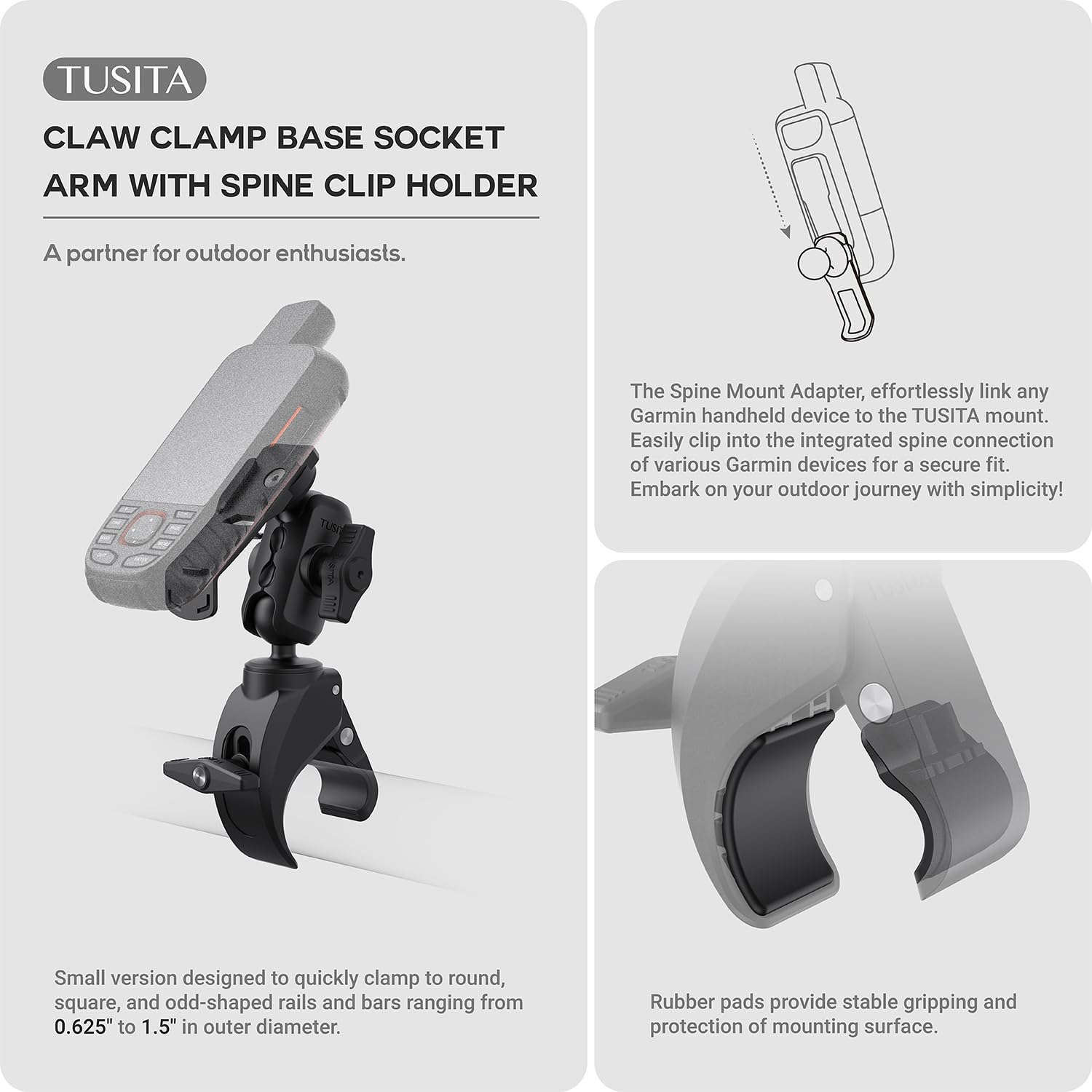 Tusita Motorcycle Atv/Utv Mount Compatible With Garmin Handheld Gps   Claw Clamp Base