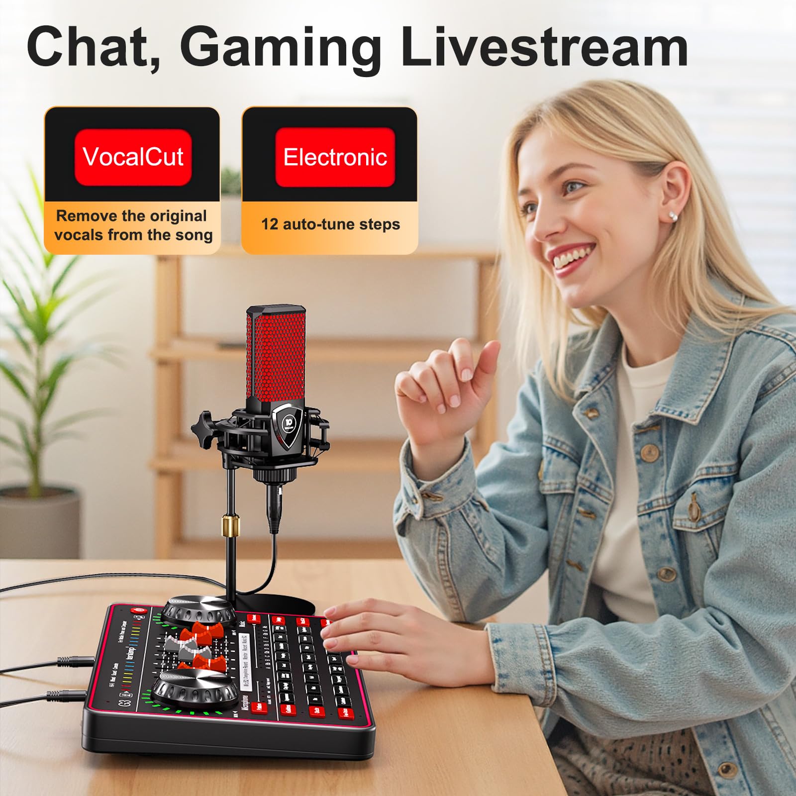 Podcast Microphone Bundle Live Sound Card Streaming Audio Mixer, Podcast Equipment With Voice Changer/Audio Interface For Live S