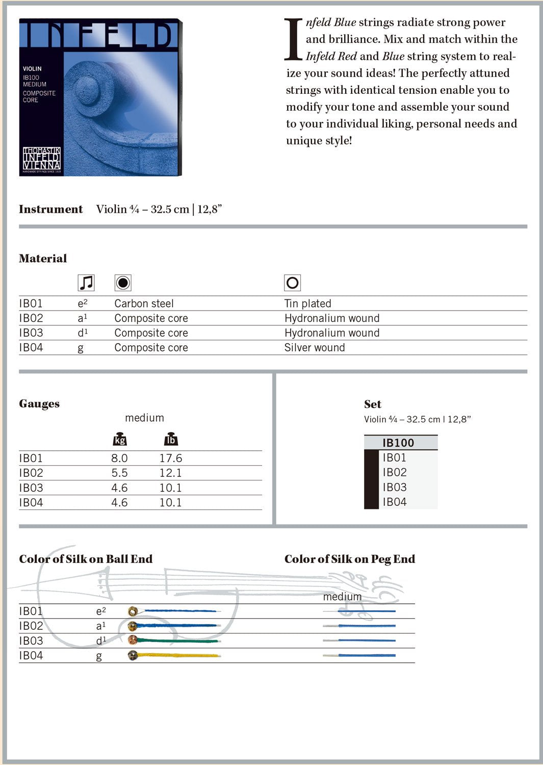 Thomastik-Infeld Ib100 Infeld Blue Violin Strings Set 4/4 Size