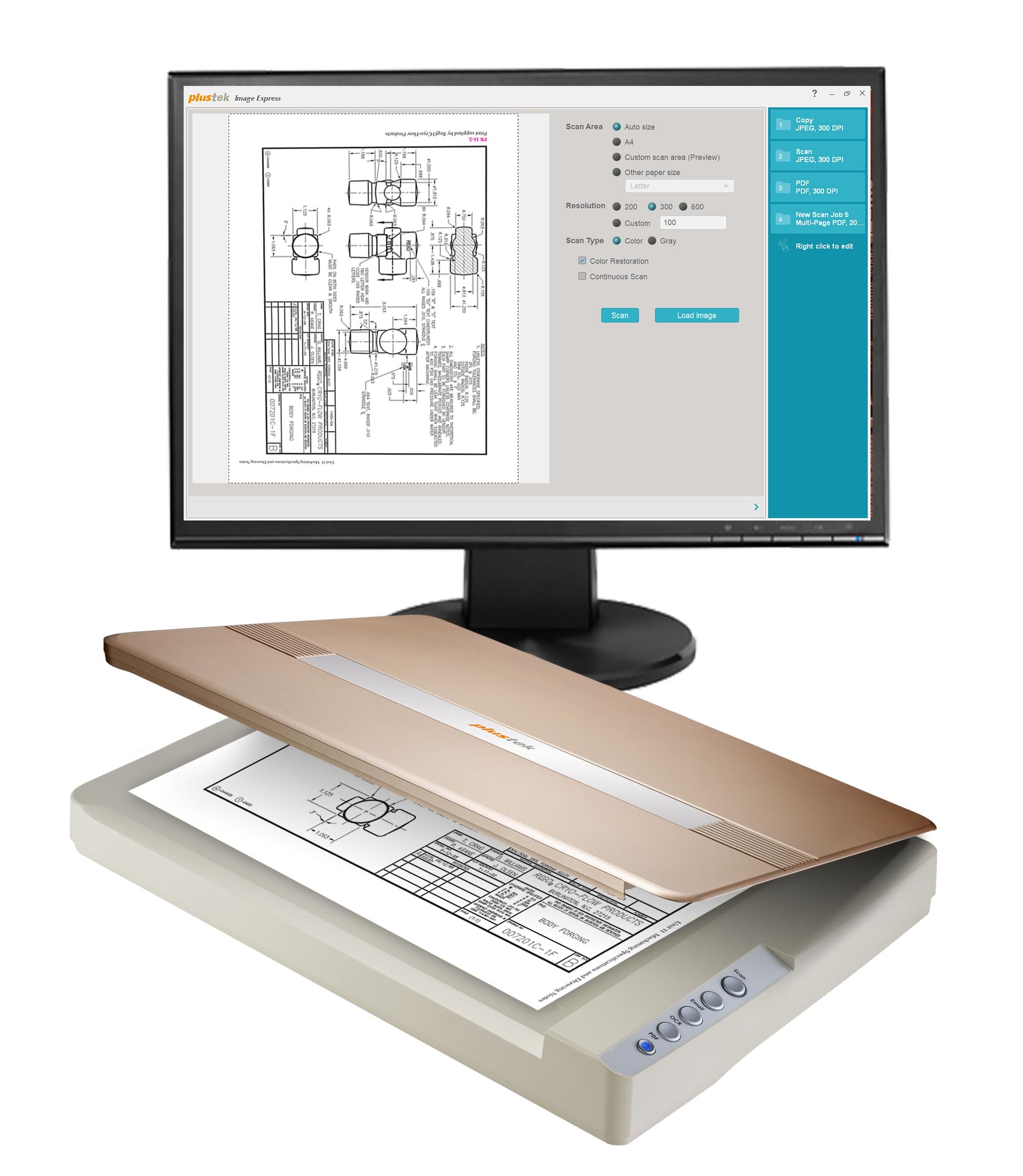 Plustek OpticSlim 1680 - High Speed Large Format Flatbed Scanner, scan Tabloid Size in 3 Seconds. Dual View Function Enable You