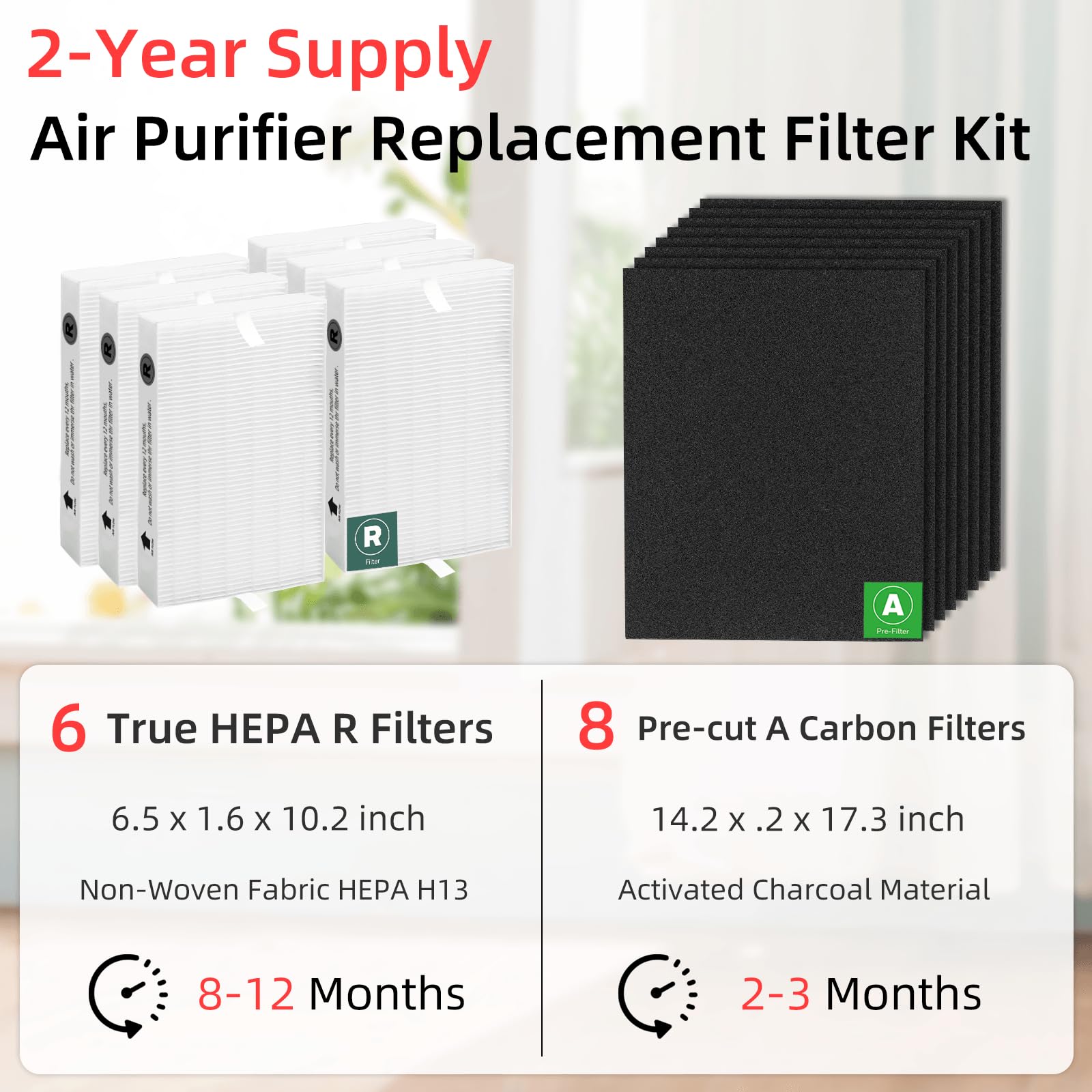 HPA300 HEPA Filter Replacement for Honeywell Air Purifier - 6 HEPA R Filters & 8 Carbon Pre-filters by APPLIANCEMATES, Black/White