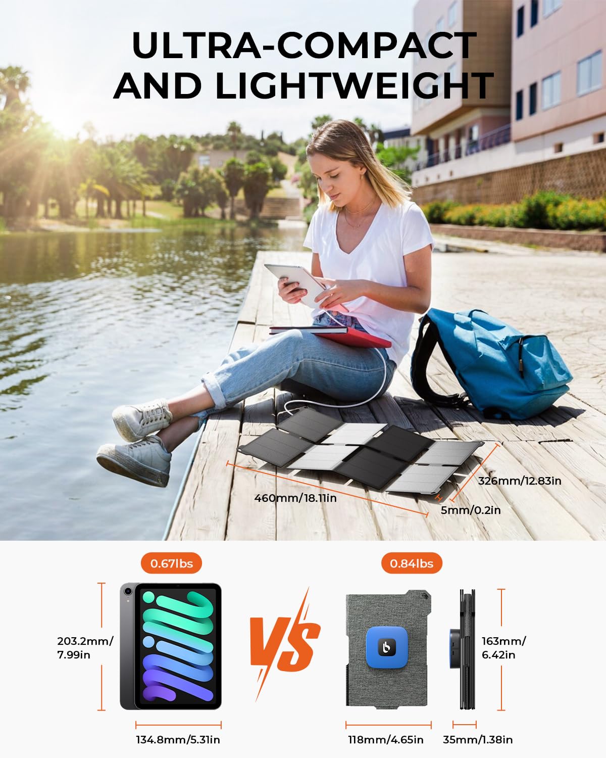 [Upgraded] Bigblue Ultra-Light Portable 25W Solar Panel Charger With Usb-A And Usb-C Ports, 0.84 Lbs Pocket-Size Ip68 Waterproof
