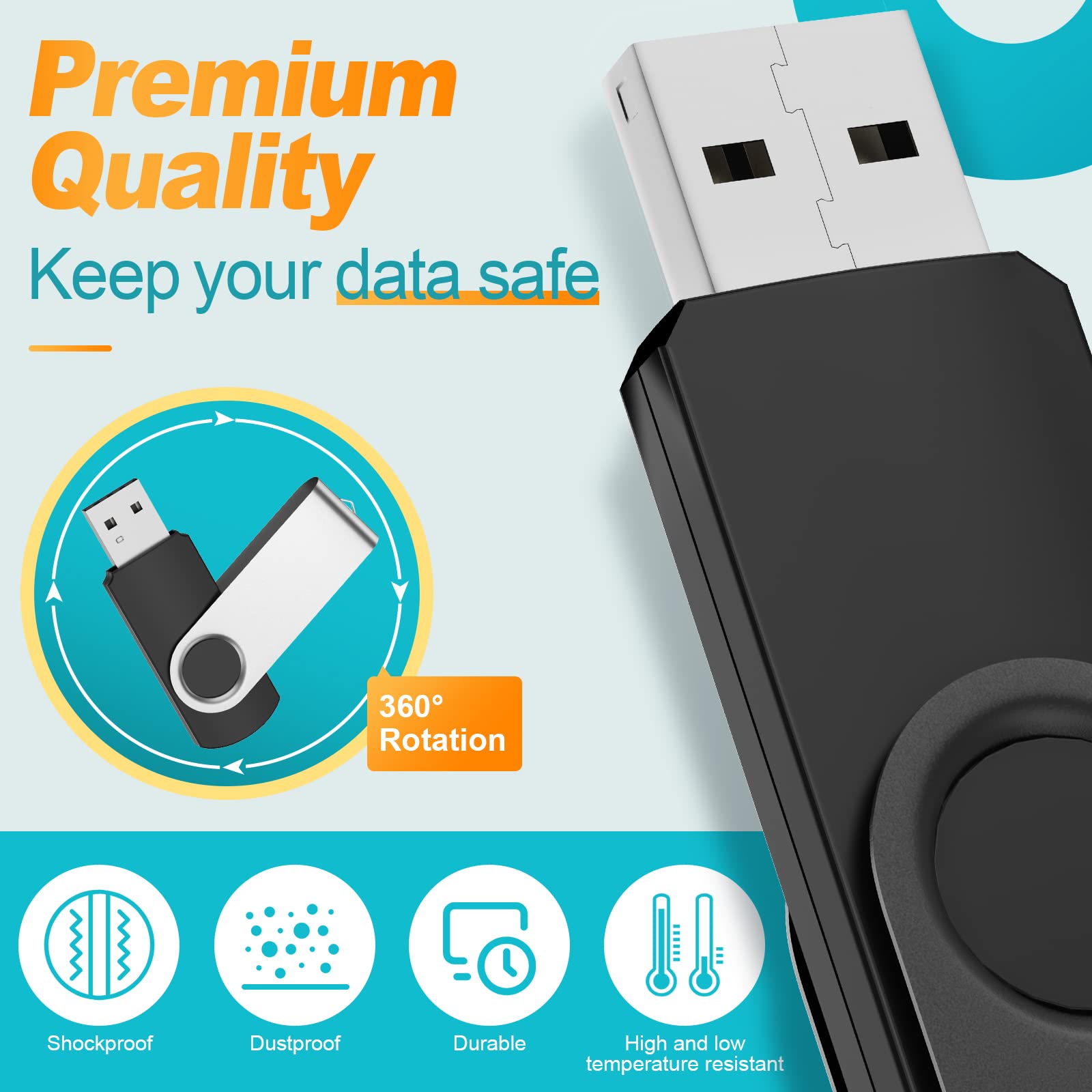 10 Pack 4Gb Usb 2.0 Flash Drive Bulk, Kepmem Memory Stick 4 Gb Thumb Drive Portable Keychain Usb Sticks Black Pendrive Metal Zip Drive Swivel Jump Drive With 10Pcs Ropes For Meeting, Speach