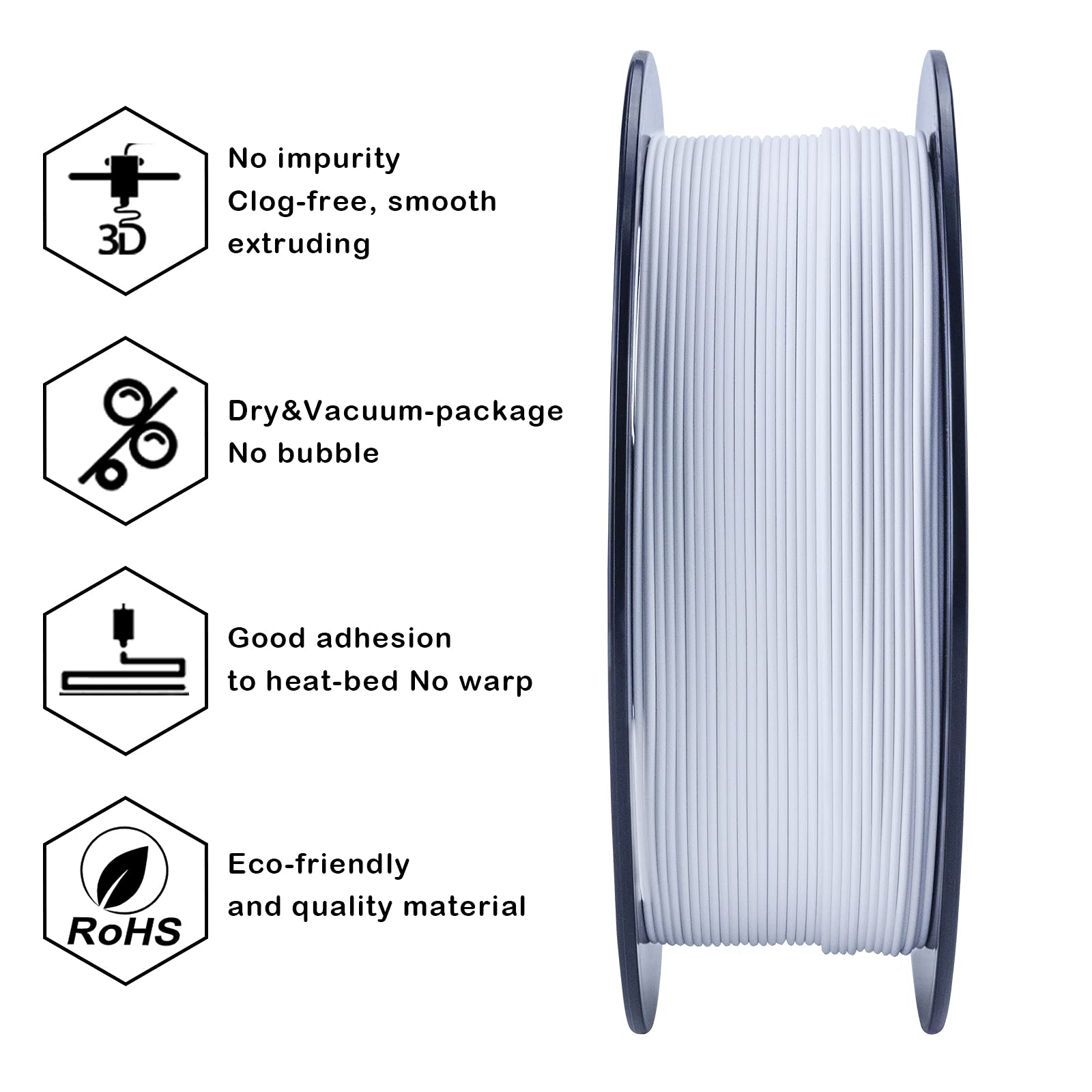 Ziro Matte Pla Filament 175Mm,1Kg 3D Printer Filament,High Toughness Pla,Dimensional Accuracy +  003Mm,Matte Pla White