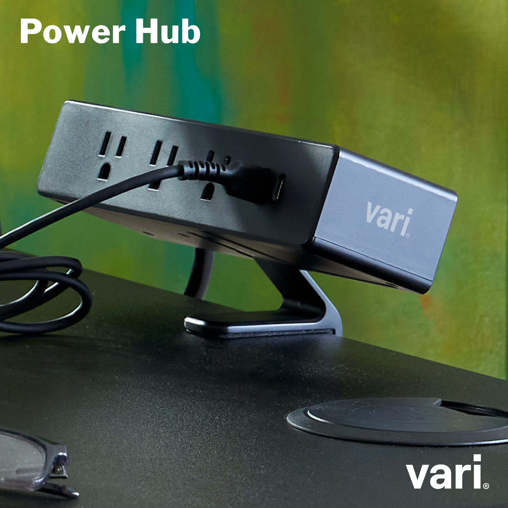 Vari Power Hub   Desk Mount Power Charging Station With Multiple Outlets   5 Ac Outlets, 2 Usb Ports, 12'' Cord   Fast Charging