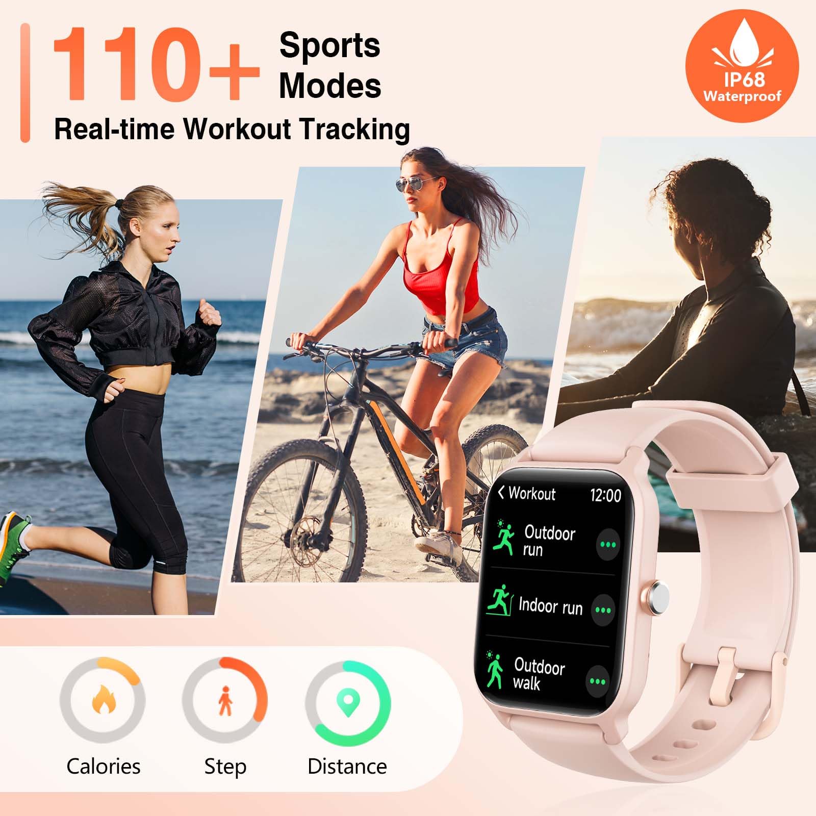 Smart Watch For Women Men, Smartwatch 1.8'' Alexa Fitness Tracker Ip68 Waterproof Smart Watches For Women Compatible For Android