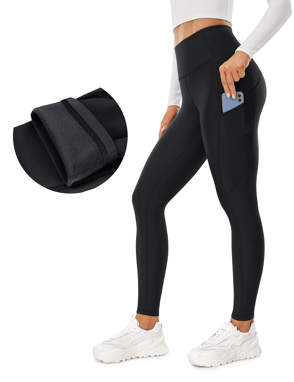 Crz Yoga Thermal Fleece Lined Leggings Women 28   Winter Warm High Waisted Hiking Pants With Pockets Workout Running Tights Blac