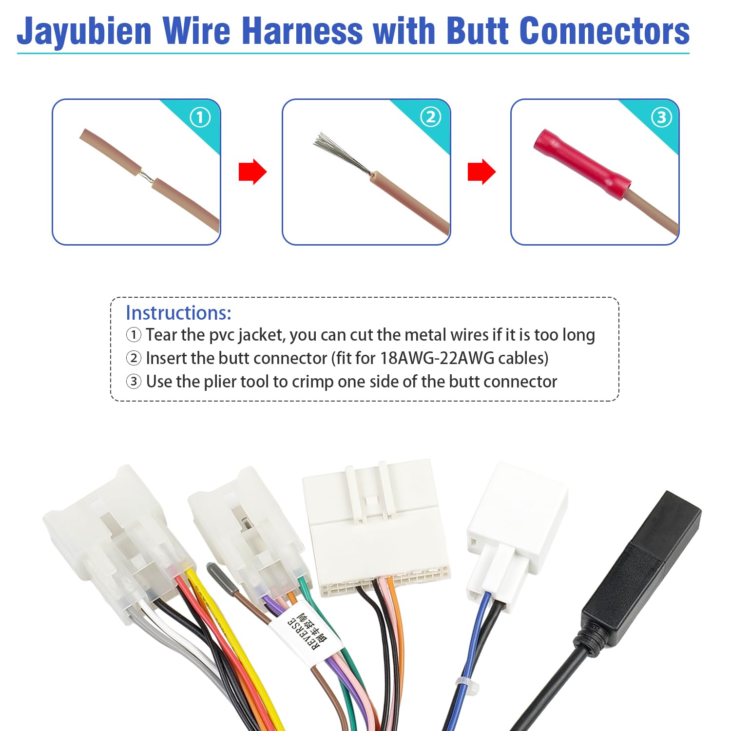 Jayubien 16Pin Radio Wire Harness Kit Replacement For 2012 Above Toyota Camry Rav4 Corolla Yaris Stereo Wiring Adapter With Butt