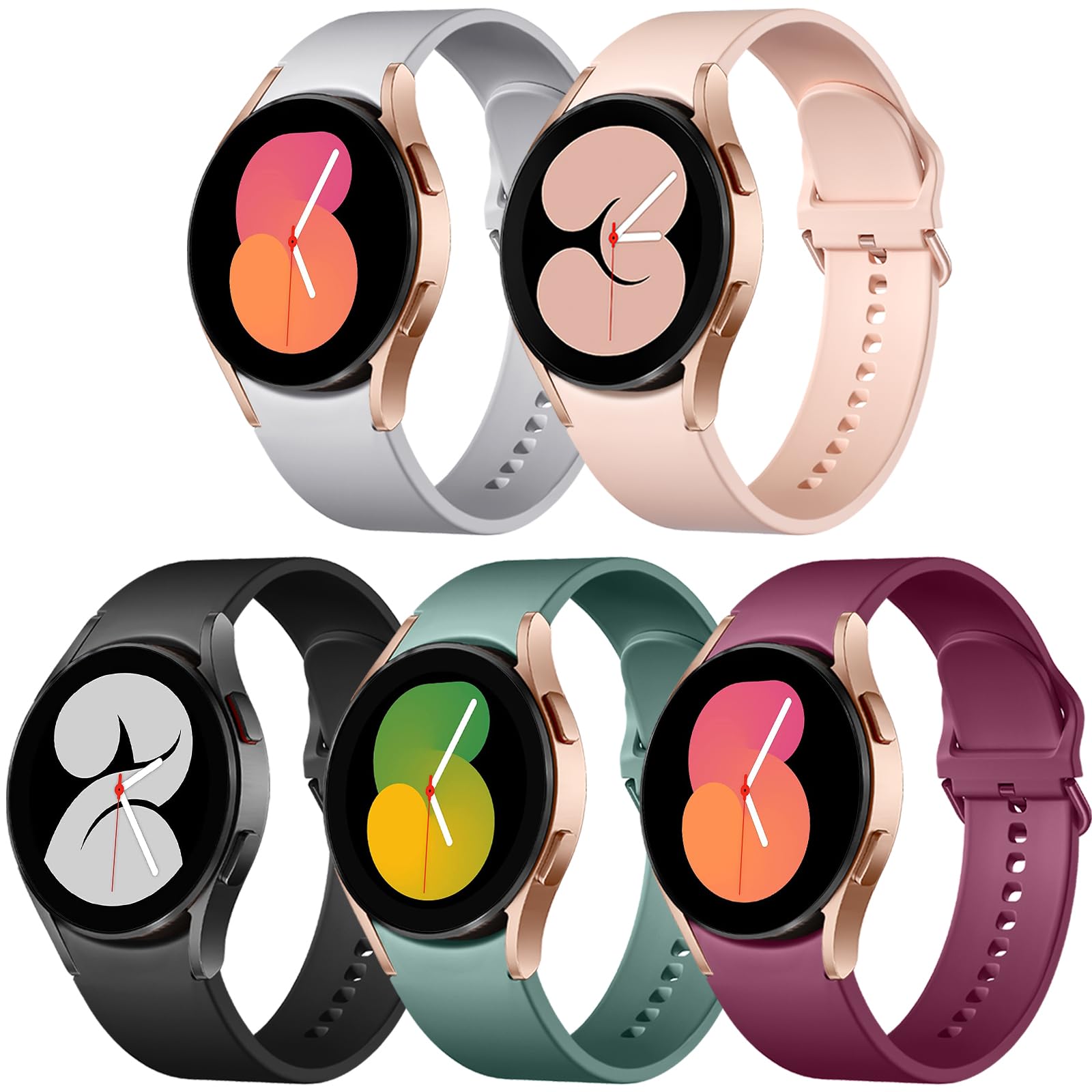 Lerobo 5 Pack No Gap Bands Compatible With Galaxy Watch 6/5/4 Band/Watch 5 Pro Band/Galaxy Watch 4 Band,20Mm Soft Silicone Sport