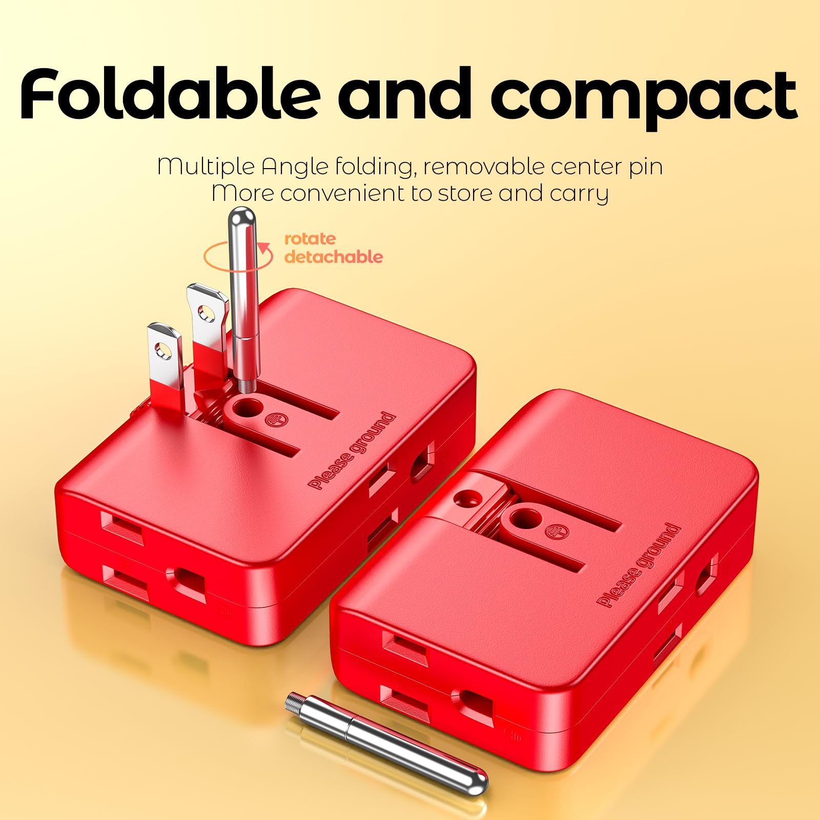 Red 3 Prong Outlet Splitter & Plug Extender   Converts 2 To 3 & 3 To 2 Prong, Multi Plug Wall Adapter, Side Plugs For Wall Outle