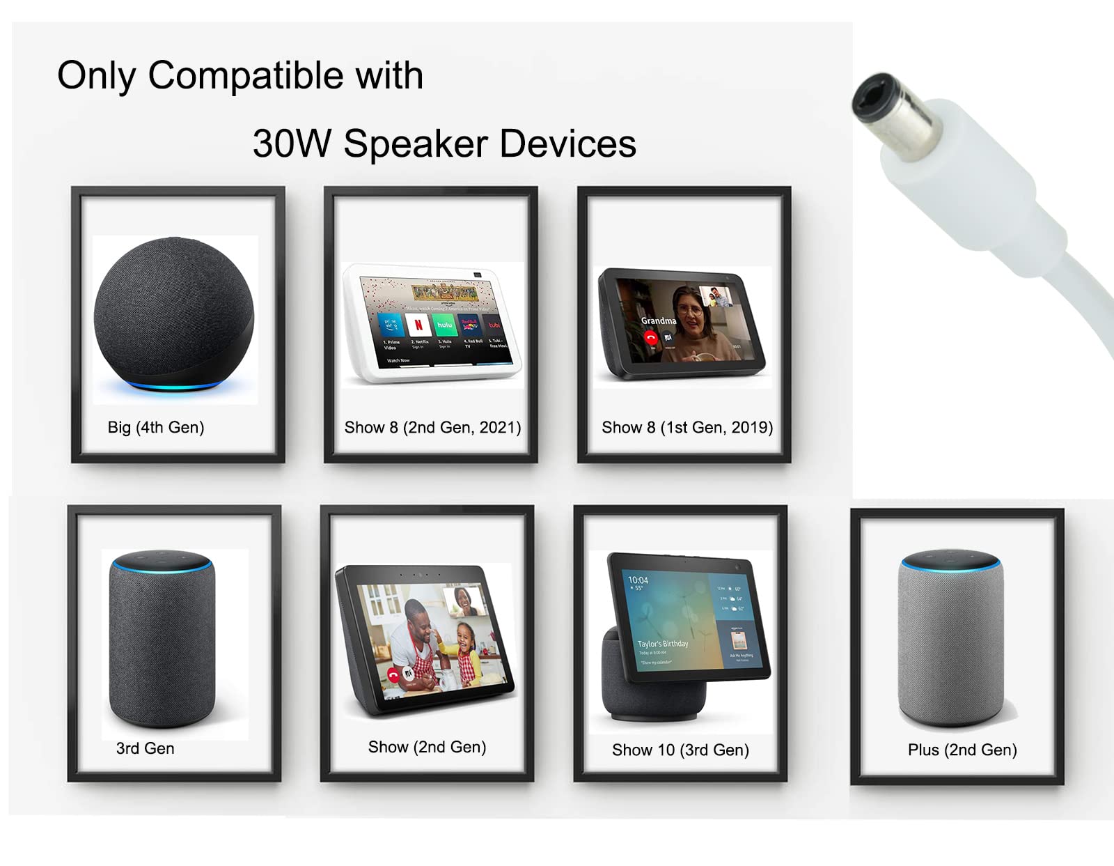 Lefxmophy C7H6N3 Power Cord Replacement For Show 8 18V 1.67A 30W Adapter, L4S3Re 4Th / 3Rd Gen, Show 10 (3Rd Gen), Plus 2Nd Gen, Show 2Nd Gen K3V1N9 Charger Ul White Pluger With 5Ft Cable