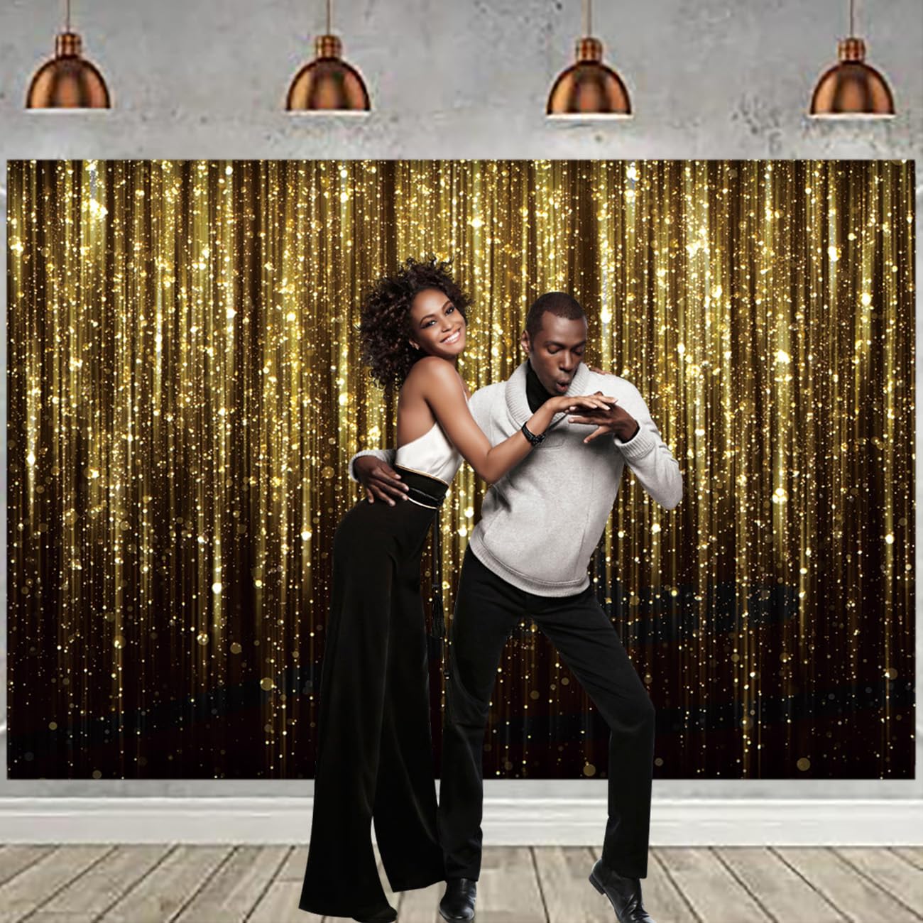 Maqtt 10X8Ft Golden Tassels Flash Merry Christmas And New Year'S Party Gold Tassels Decorate Birthday Party Photo