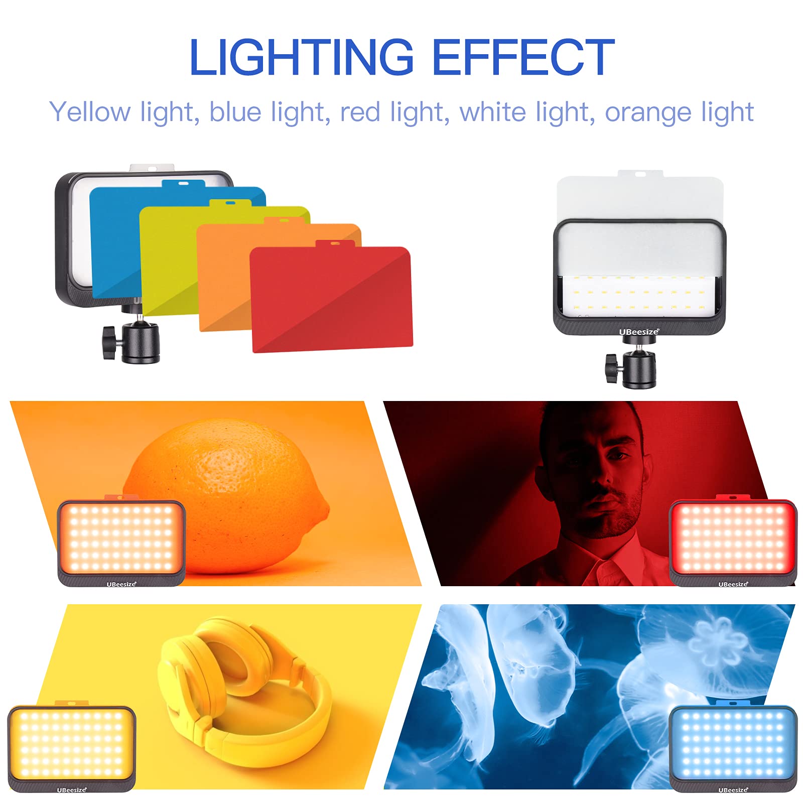 UBeesize LED Video Light Kit Dimmable Portable Photography Lighting with Adjustable Tripod 5 Color Filters Black TCB001