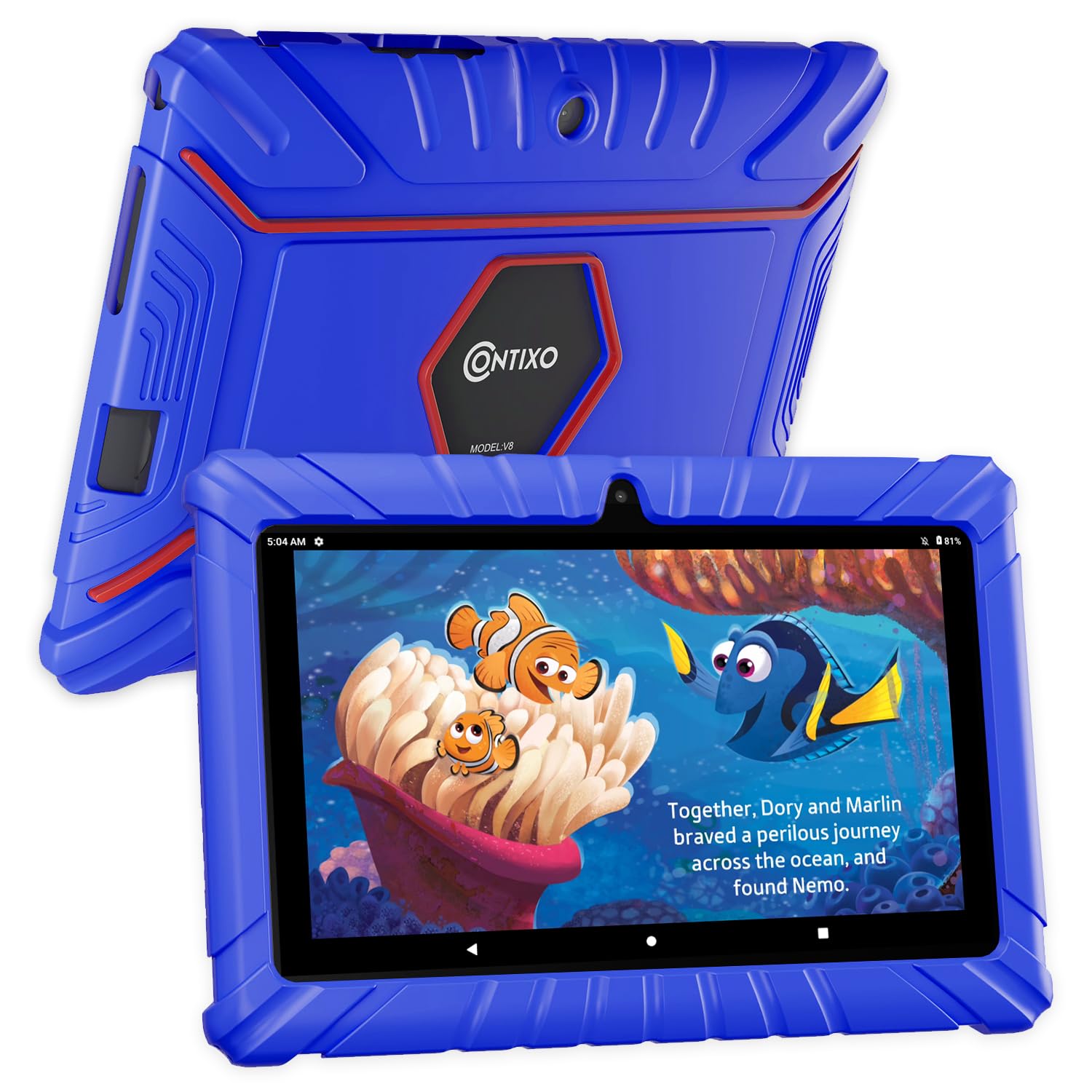 Contixo Kids Tablet V8, 7 Inch Hd, Ages 3 7, Toddler Tablet With Camera, Parental Control   Android 8.1 Go, 16Gb, Wifi, Learning Tablet For Kids, Dkblue