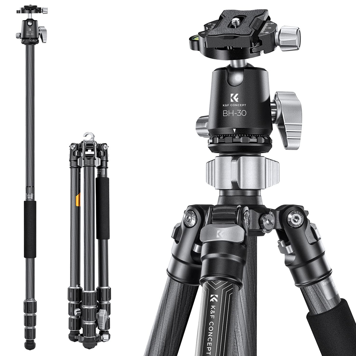K&F Concept X Series 68 Inch/172Cm Carbon Fiber Camera Tripod,Professional Photography Tripod With 30Mm Metal Ball Head Load Cap