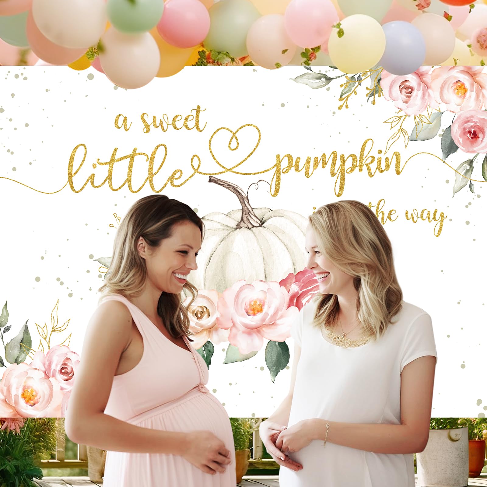 Avezano Pumpkin Baby Shower Backdrop 8X6Ft Pink Floral Fall Pumpkin Baby Shower Party Decorations Banner Autumn Little Pumpkin I