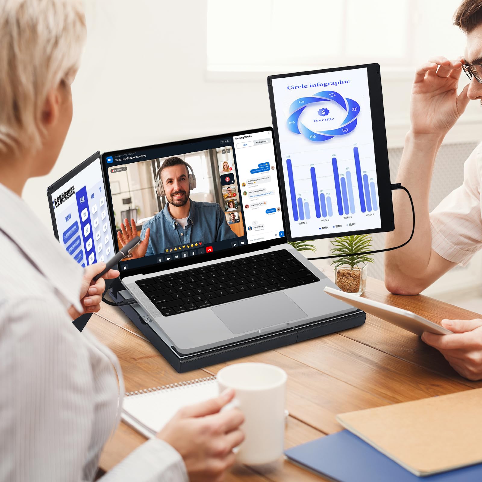 Pottmacee Laptop Screen Extender, 14'' Laptop Monitor Extender, Plug & Play/360 Rotation/Detachable, Portable Dual Monitor With