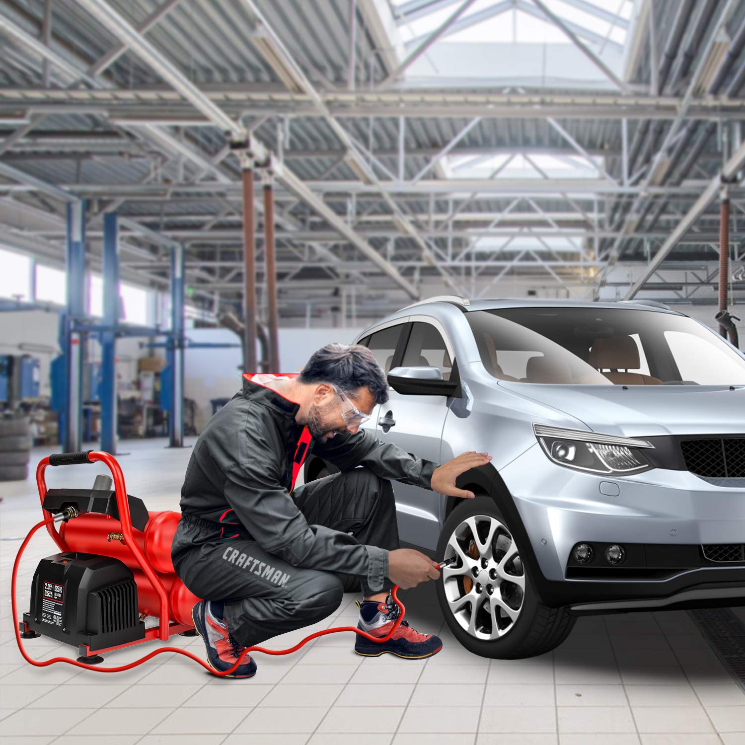 Craftsman Air Compressor Portable Air Tool Twin Tank 2Gallon, 1/3 Hp Oil-Free Max 125 Psi Pressure, Model: Cmxecxa0220242, Red