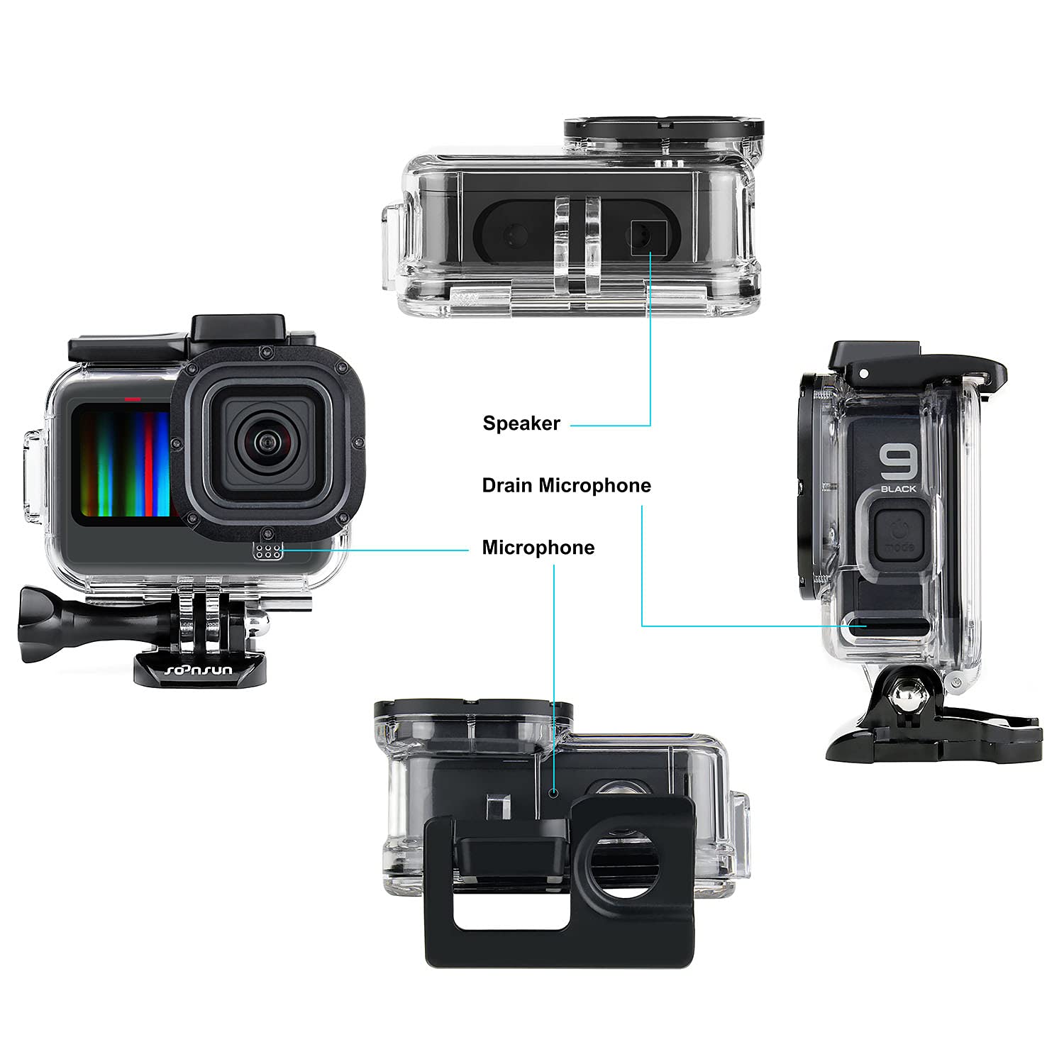 Soonsun Skeleton Case With Side Door For Gopro Hero 13 12 11 10 9 Black, Side Open Protective Housing With Skeleton Backdoor For