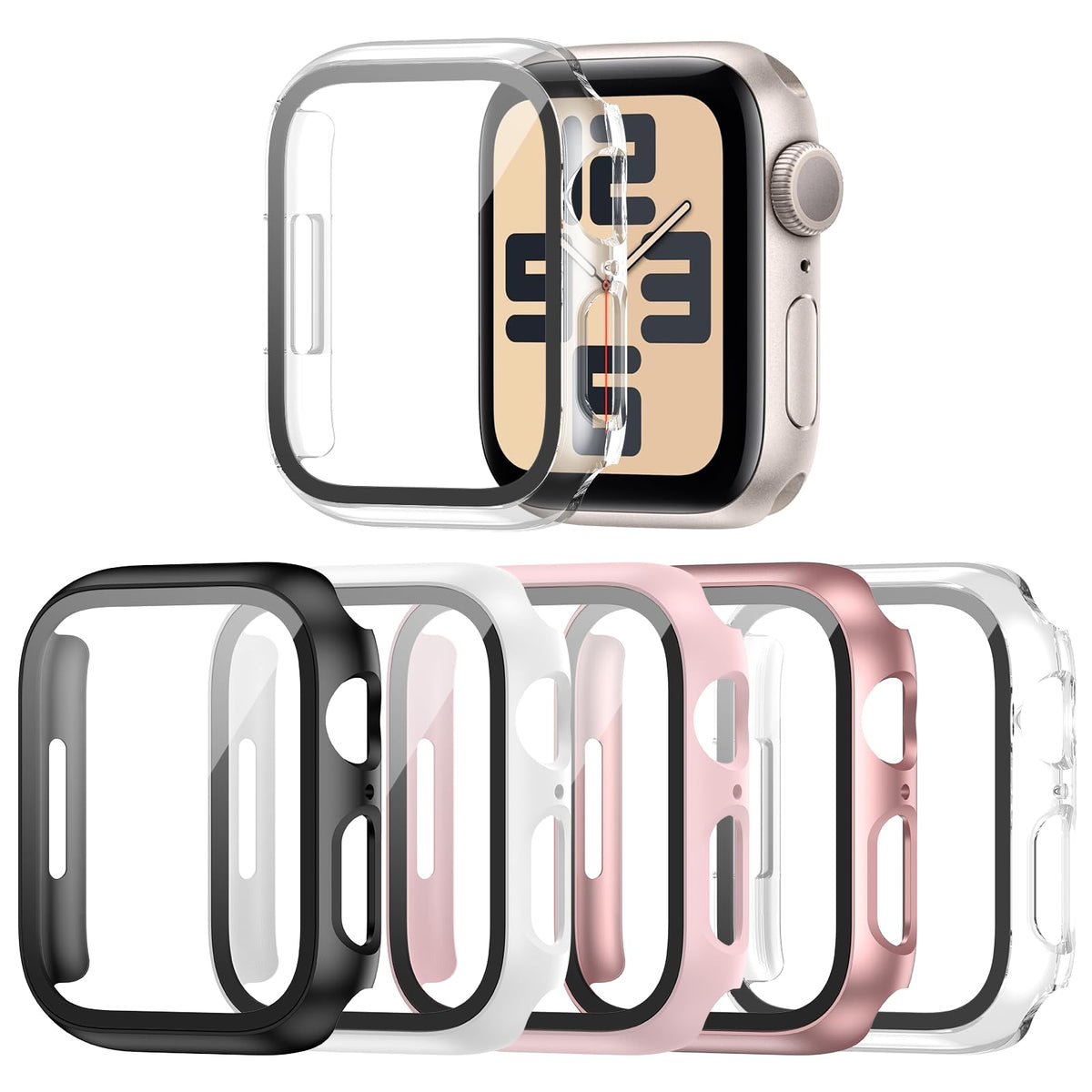 Haojavo 5 Pack Hard Pc Case With Tempered Glass Screen Protector For Apple Watch 44Mm Se(2023) (2Nd Gen) Series 6 5 4 Se, Scratc
