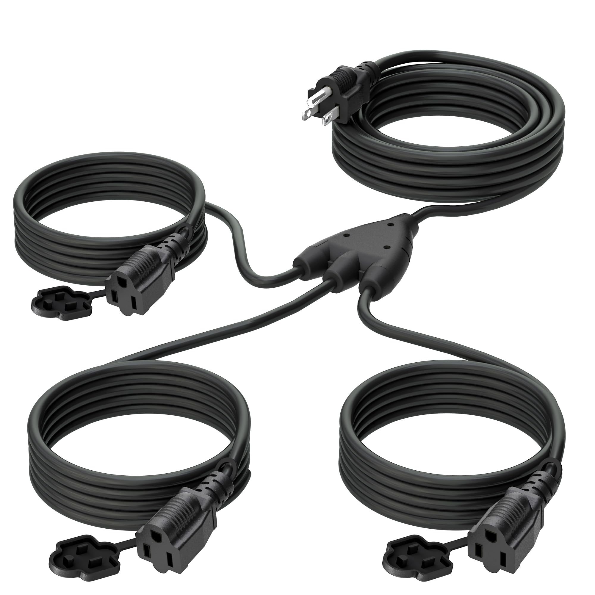 Eversimpleinc Black 1 To 3 Splitter Extension Cord (Combined 25 Ft, End To End 13 Ft), 3 Prong Plug With 3 Extended Outlets, Wit