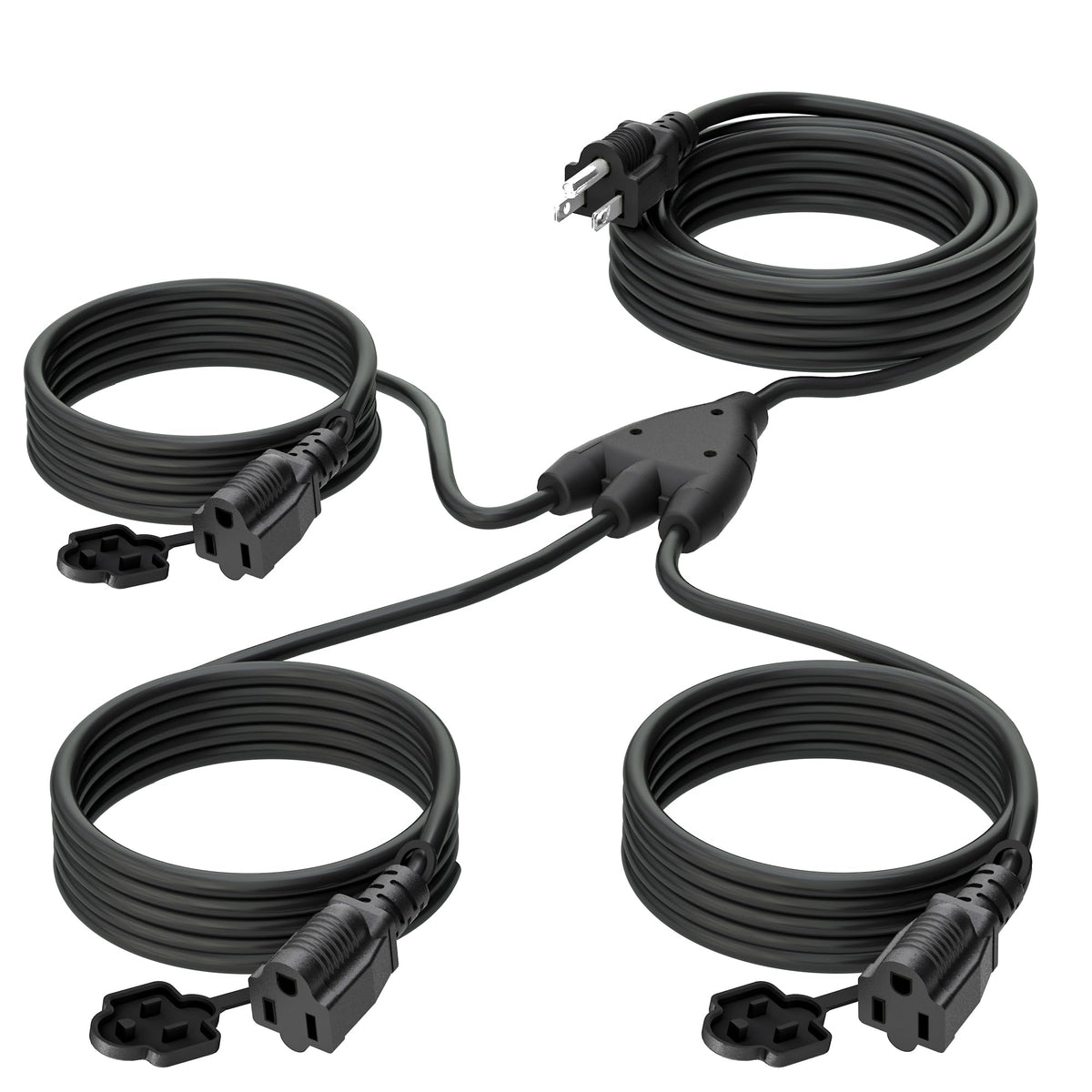 Eversimpleinc Black 1 To 3 Splitter Extension Cord (Combined 25 Ft, End To End 13 Ft), 3 Prong Plug With 3 Extended Outlets, Wit