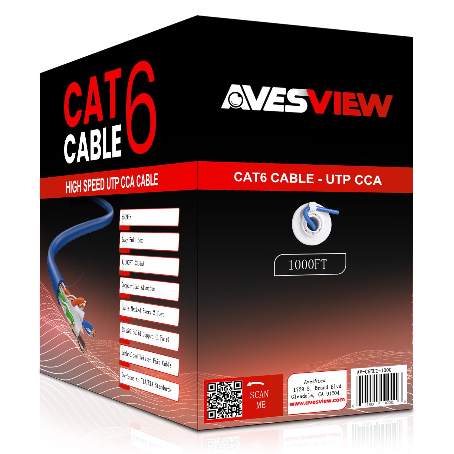 Avesview Cat 6 Ethernet Cable 1000Ft Indoor Easy Pull Box 10Gbps Premium Quality High Speed Bulk Cat6 Cable 1000Ft Unshielded Co