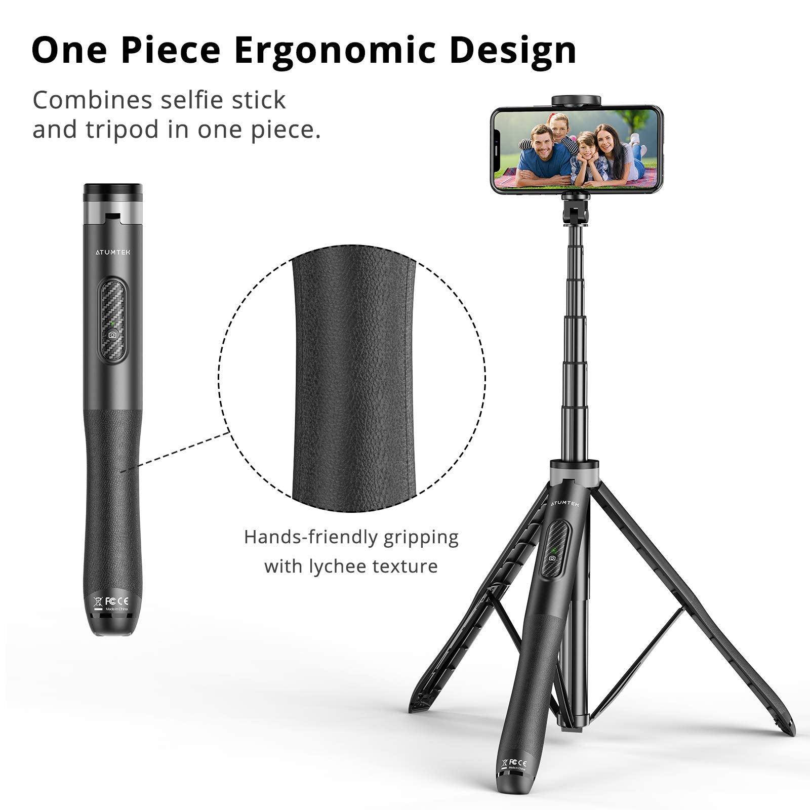 Atumtek 51'' Selfie Stick Tripod, All In One Extendable Phone Tripod Stand With Bluetooth Remote 360 Rotation For Iphone And And