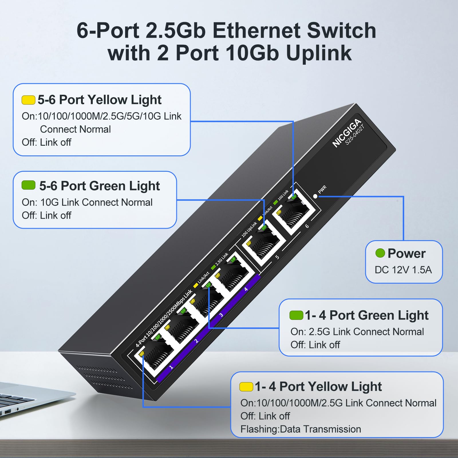 10Gbe Ethernet Switch Unmanaged With 2 X 10Gb Rj45 Ports ? 4 X 2.5Gb Base-T Ports, Desktop/Wall Mount Nicgiga 6 Port 10Gbps Netw