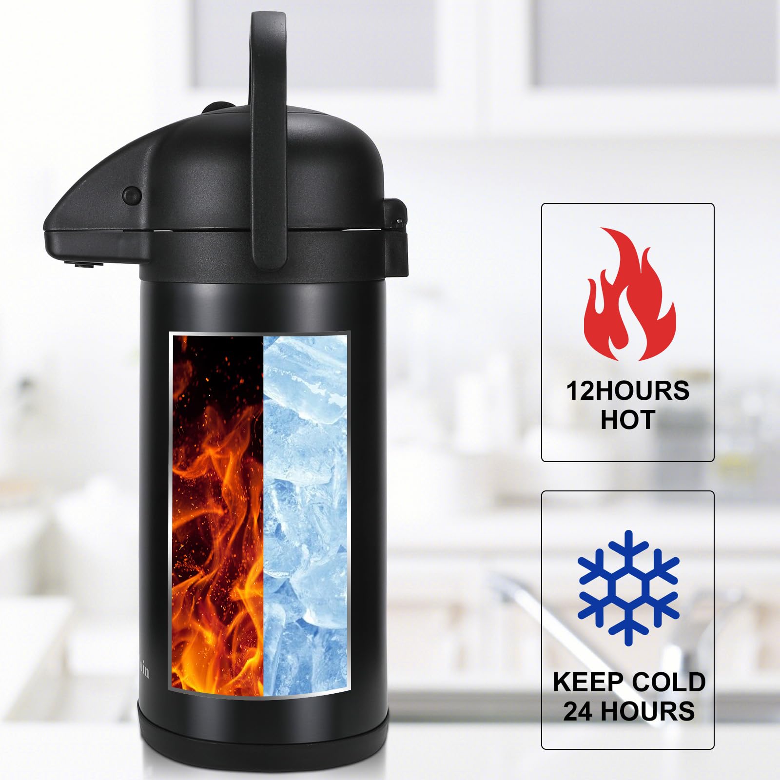 Updated Airpot Coffee Dispenser With Pump, 64 Oz Insulated Thermal Coffee Carafe For Keeping Hot   Cold Water, Party Chocolate D