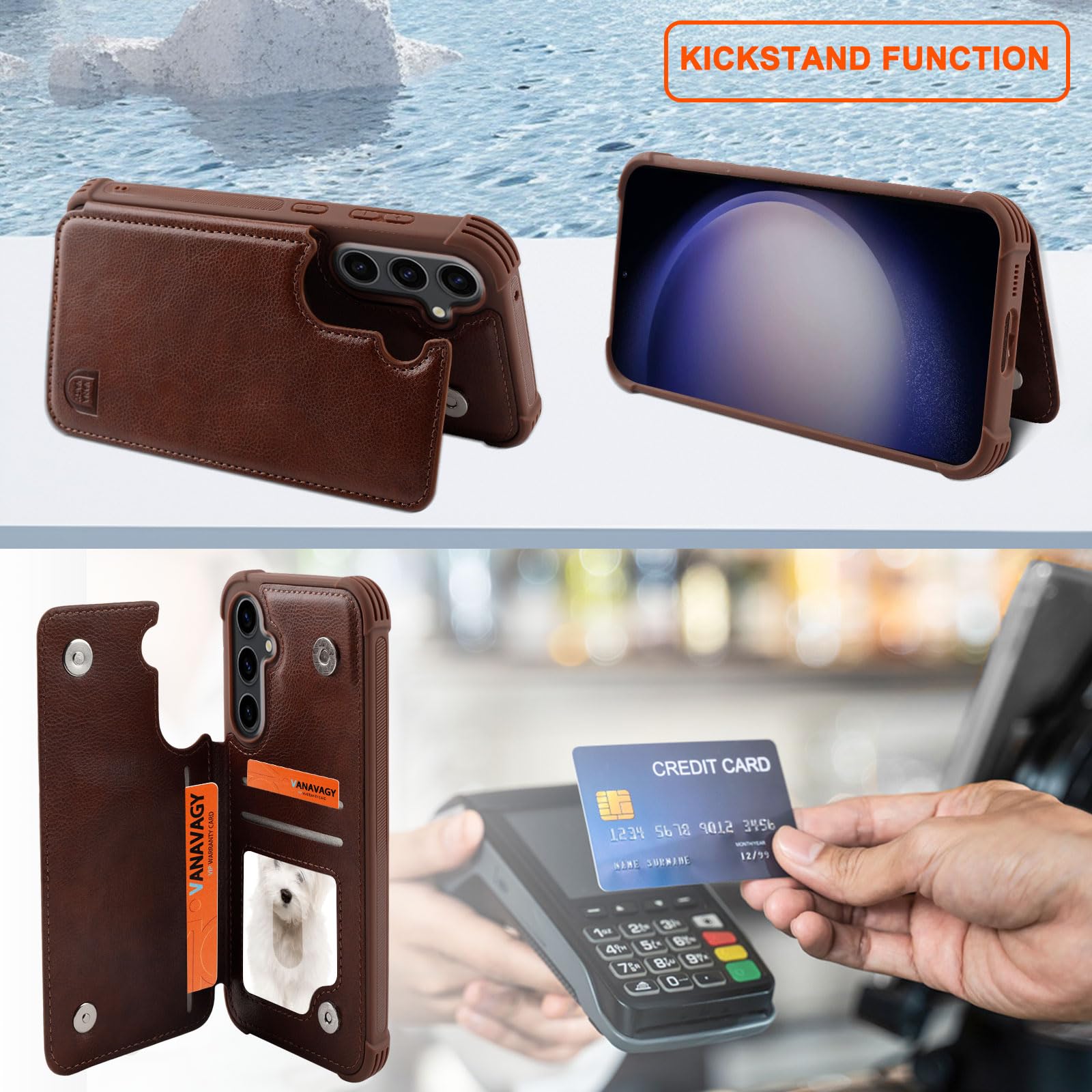 Vanavagy Wallet Case Compatible For Galaxy S23 Fe, Rfid Block Pu Leather Flip Folio Phone Cover Fits Magnetic Car Mount With Cre