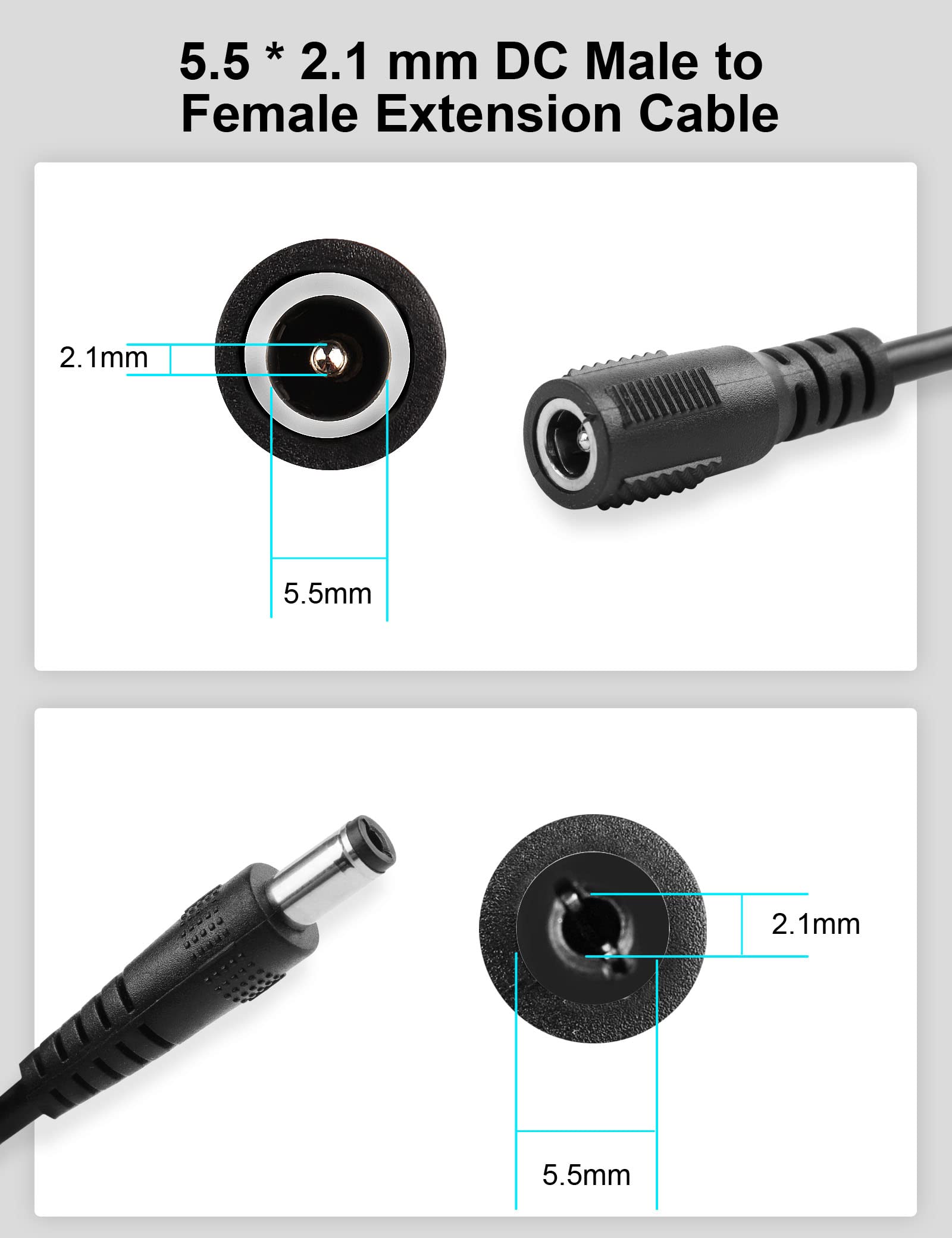 Mr.Power Guitar Effect Pedal Cord Dc Power Extension Cable, 5.5 X 2.1Mm Male To Female Guitar Effect Pedal Lead/Cord Extender Wi