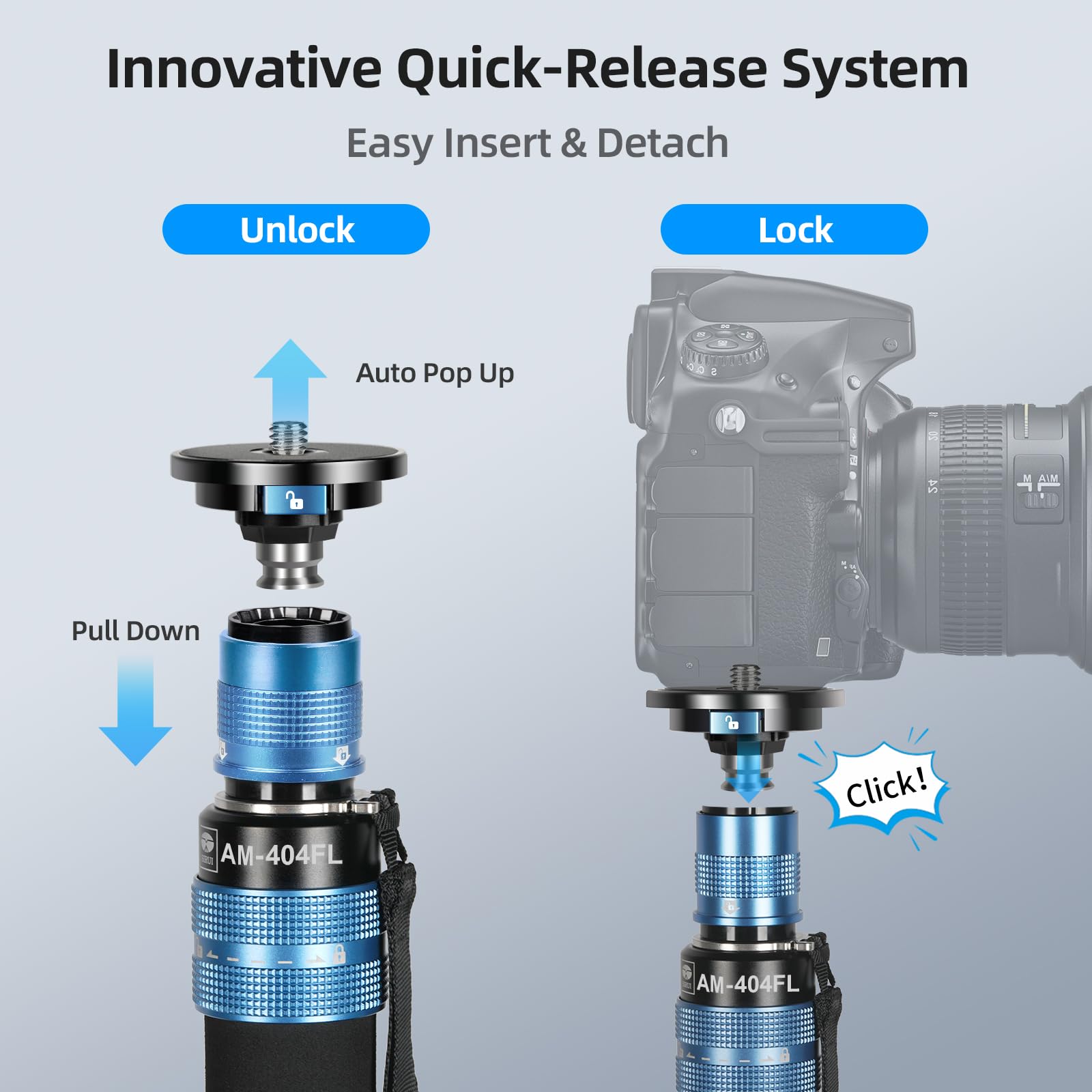 Sirui Am-404Fl Camera Monopod With Feet, 74.8 Inch Aluminum Video Monopod With Removable Base, Slim And Lightweight, Max Load 26