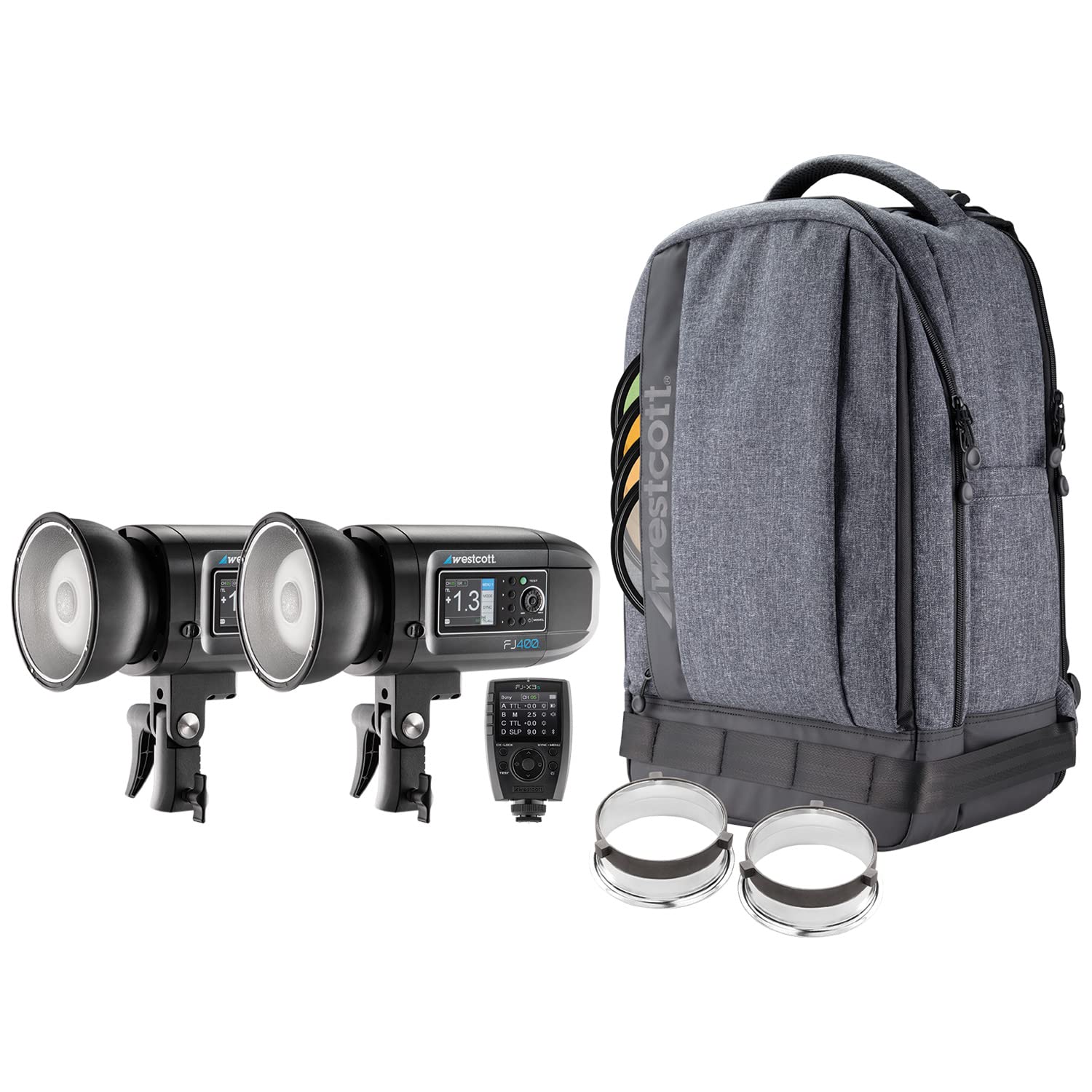 Westcott FJ400 Strobe 2-Light Backpack Kit with FJ-X3 S Wireless Trigger (Compatible with Sony) - Portable Photography Lighting 