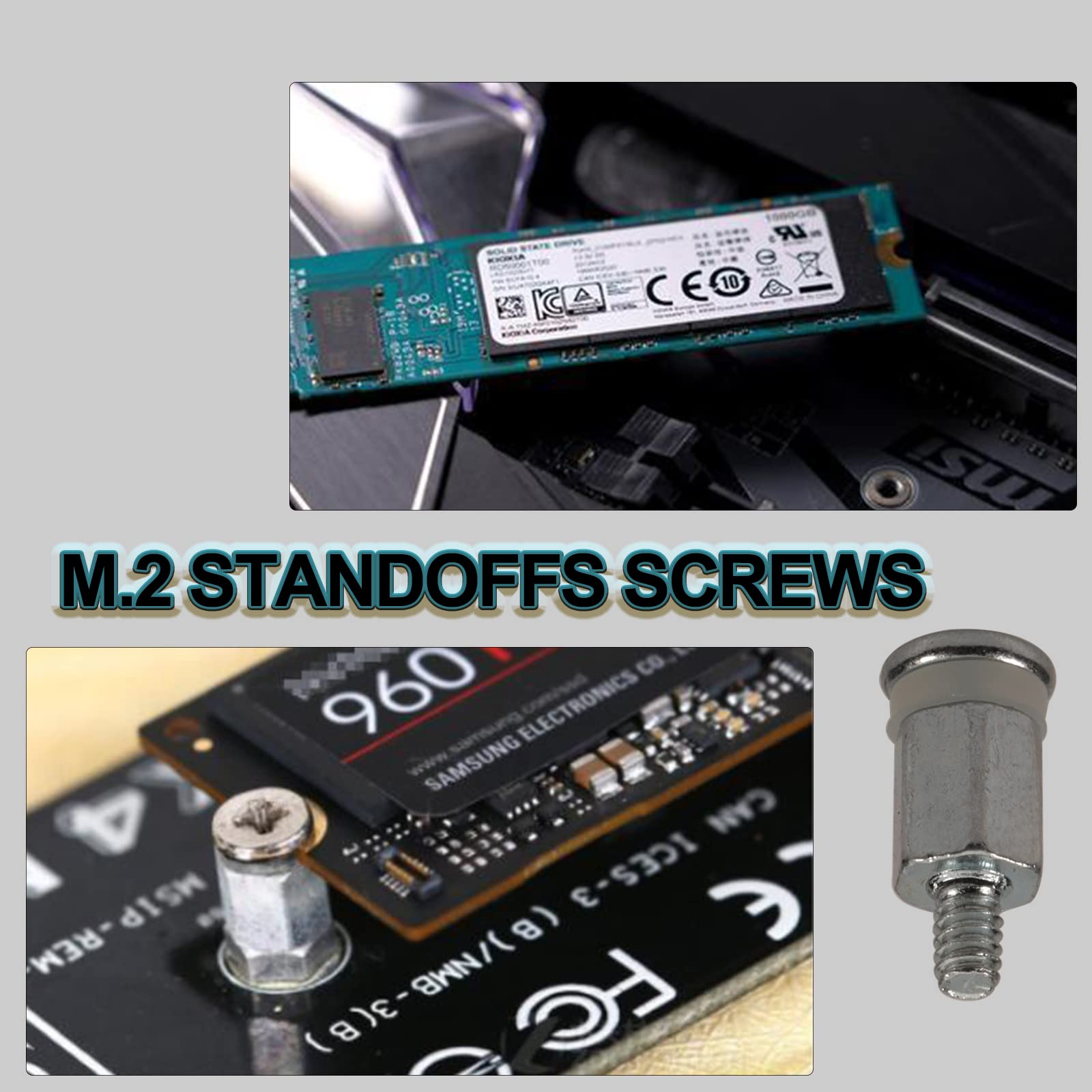 CO-RODE 20 Sets Silver M.2 Screws NVMe SSD Mounting Kit with Screwdriver for ASUS Motherboard