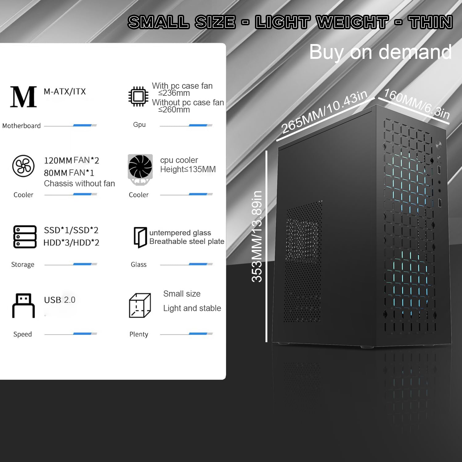 Matx Case,Itx Case,High Airflow Micro Atx Pc Case, Support Matx, Mini Itx, Micro Atx Case Slim With Usb2.0X2 I/O Port, Black Wit