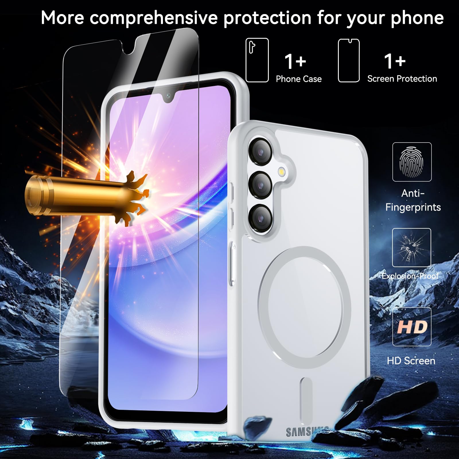 Owkey Galaxy A15 5G Phone Case, Magnetic Samsung Galaxy A15 5G Case For Magsafe With Tempered Glass Screen Protector, [Shockproo
