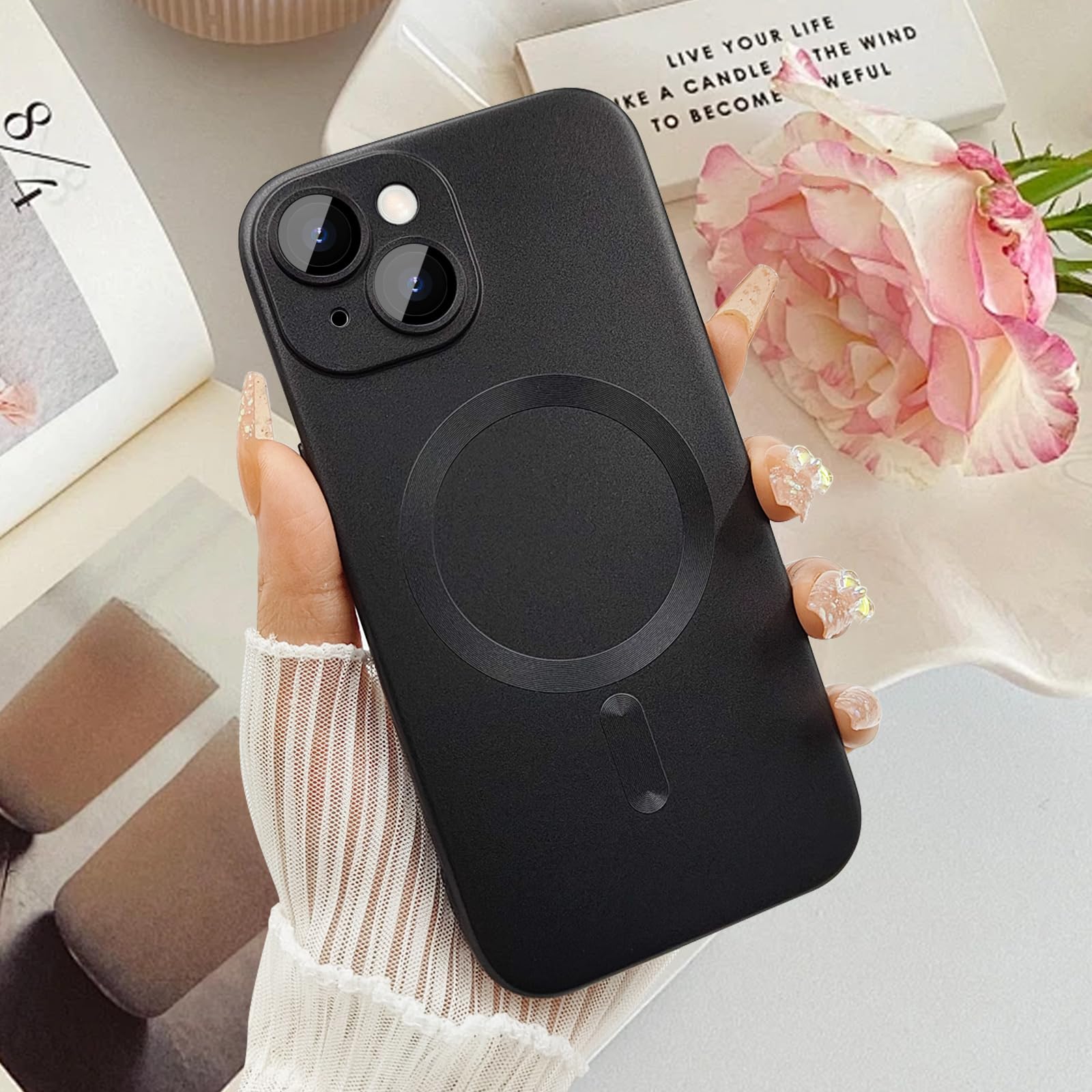 Ankofave Magnetic Case For Iphone 14 Plus Phone Case For Women, Shockproof Matte Luxury Soft Metallic Luster Design With Camera