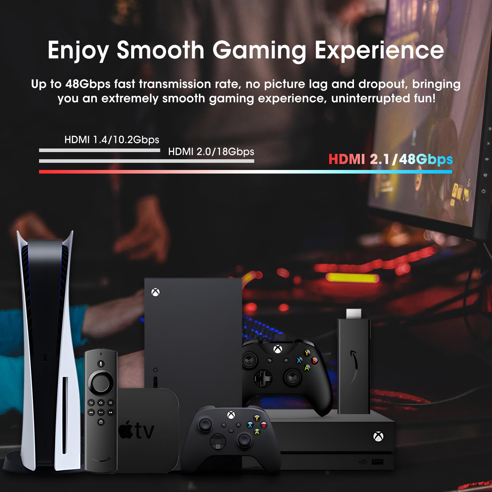 Roofull 4 Ports 8K Hdmi 2.1 Switch 4 In 1 Out 8K@60Hz 4K@120Hz Hdmi Switcher Selector With Remote Support Auto Switching 48Gbps