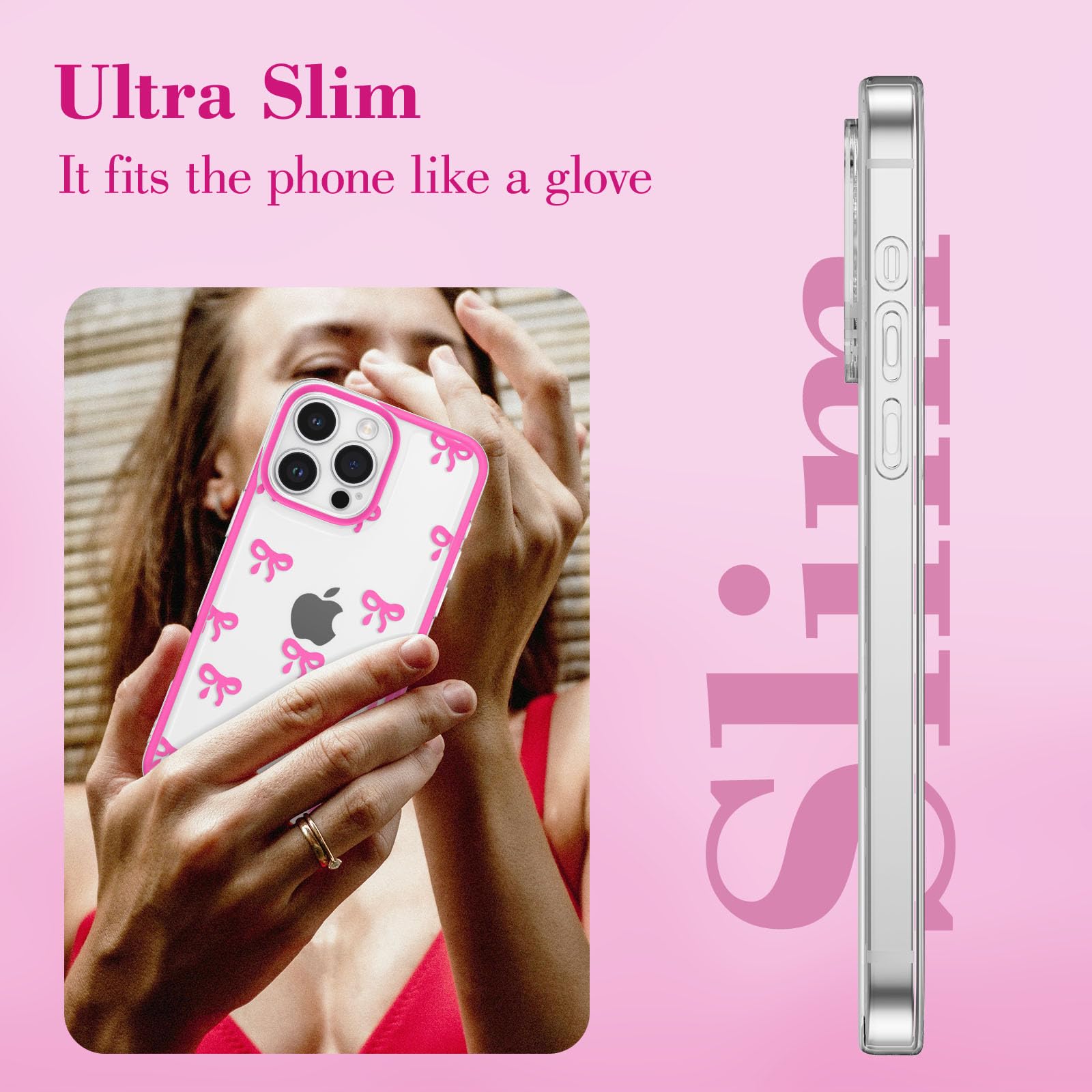 Eyzutak Case For Iphone 16 Pro Max, Clear Cute Ribbon Bowknot Pattern Aesthetic Transparent Phone Case Raised Camera Protection