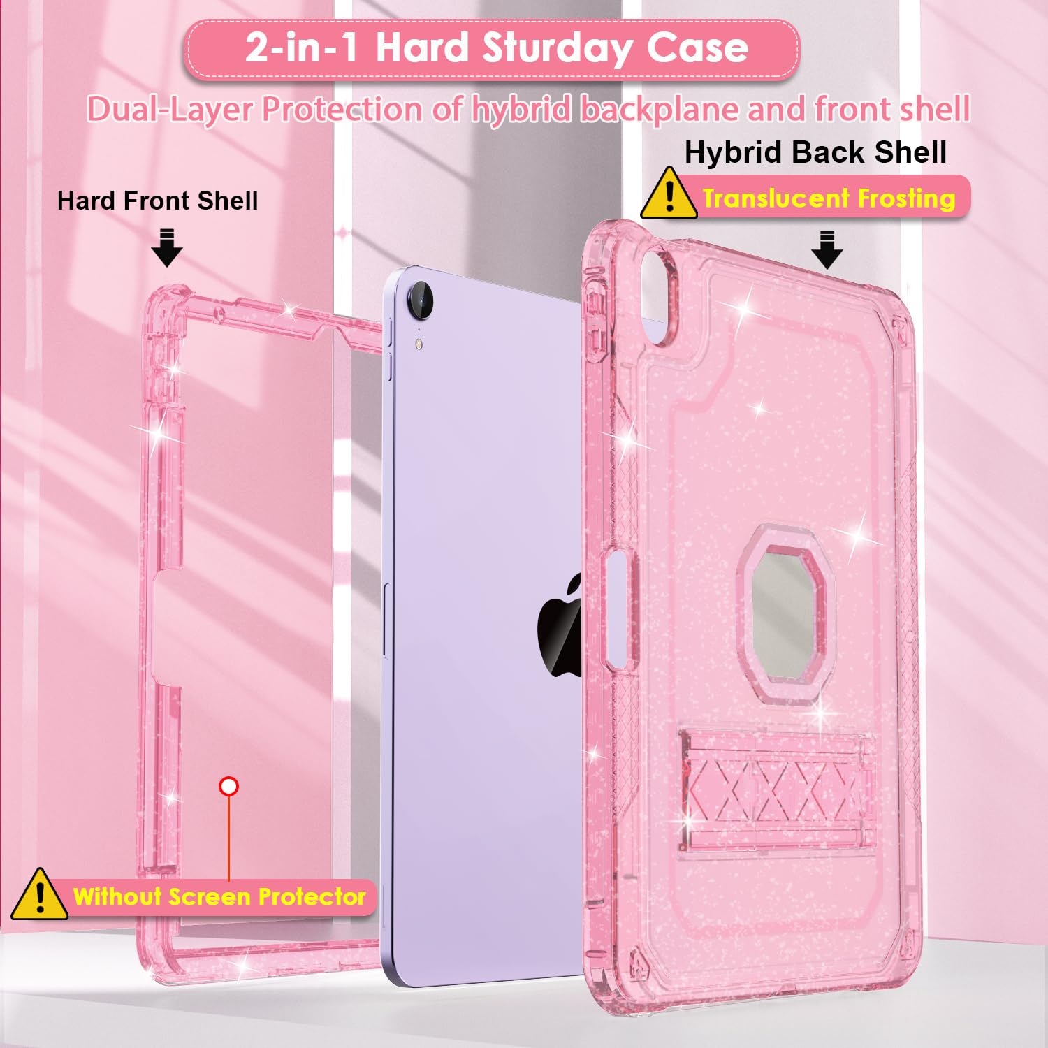 Zonefoker For Ipad Air 6Th 11 Inch M2 Generation Case 2024, Ipad 5Th/4Th 11 Inch 2022/2020, Pink Glitter Slim Cover With Pencil