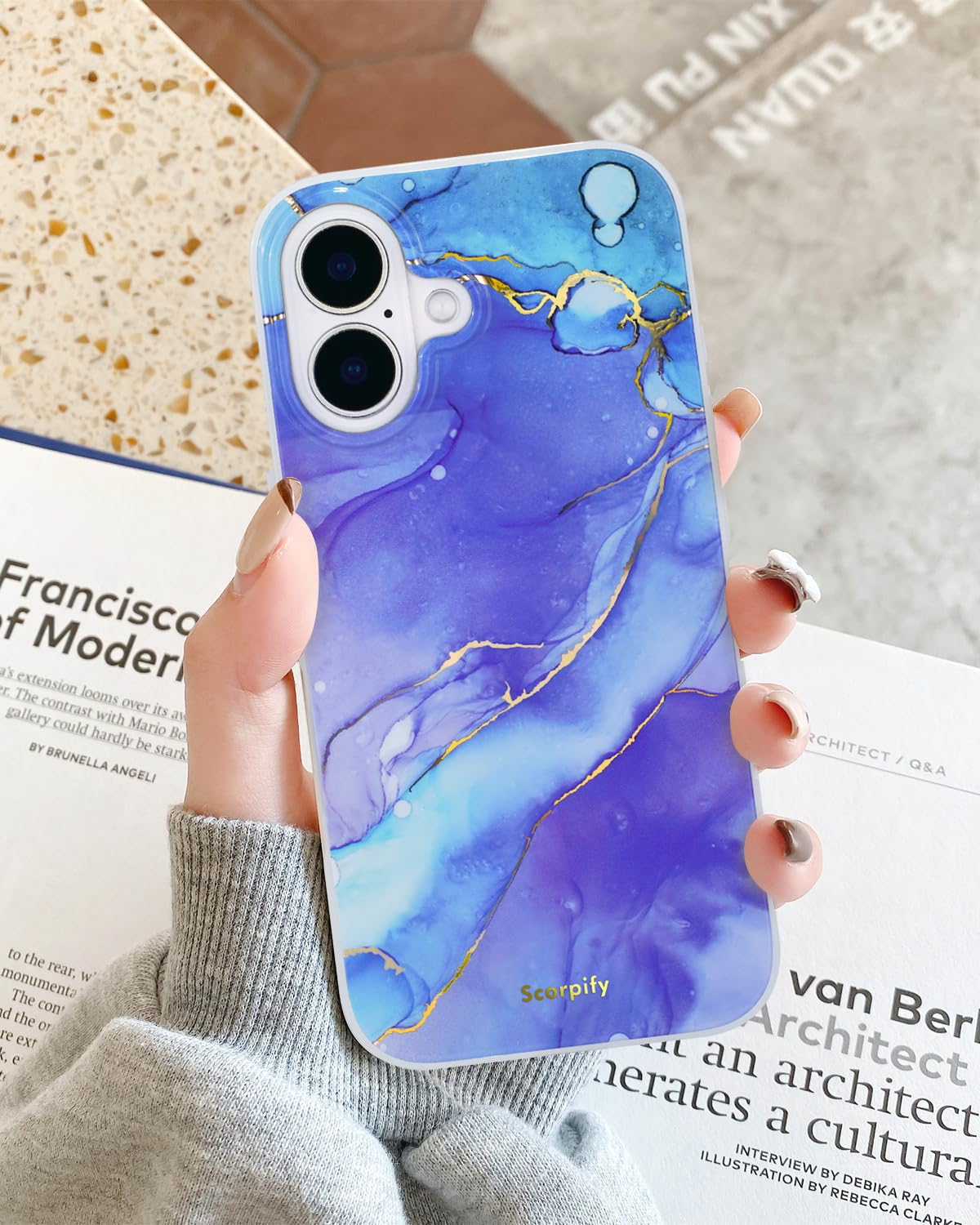 Scorpify For Iphone 16 Case [Compatible With Magsafe] With Fantasy Blue Marble Design, Cute Magnetic Phone Cover For Women Girls