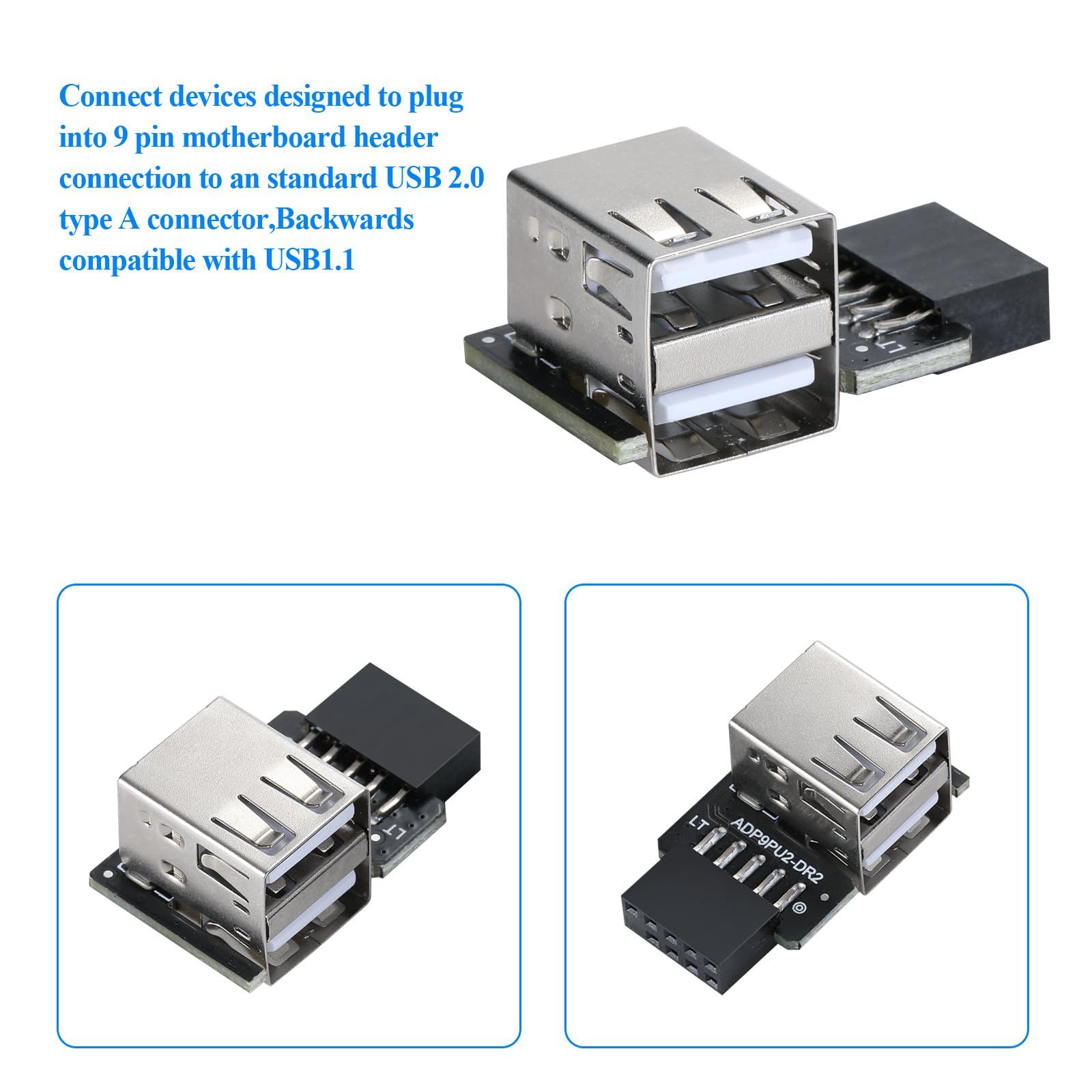 Mzhou Dual 2 Port Usb Motherboard Dual Usb 2.0 9Pin Female Adapter Converter Dual Layer Type For Pc(Left/Right Type)