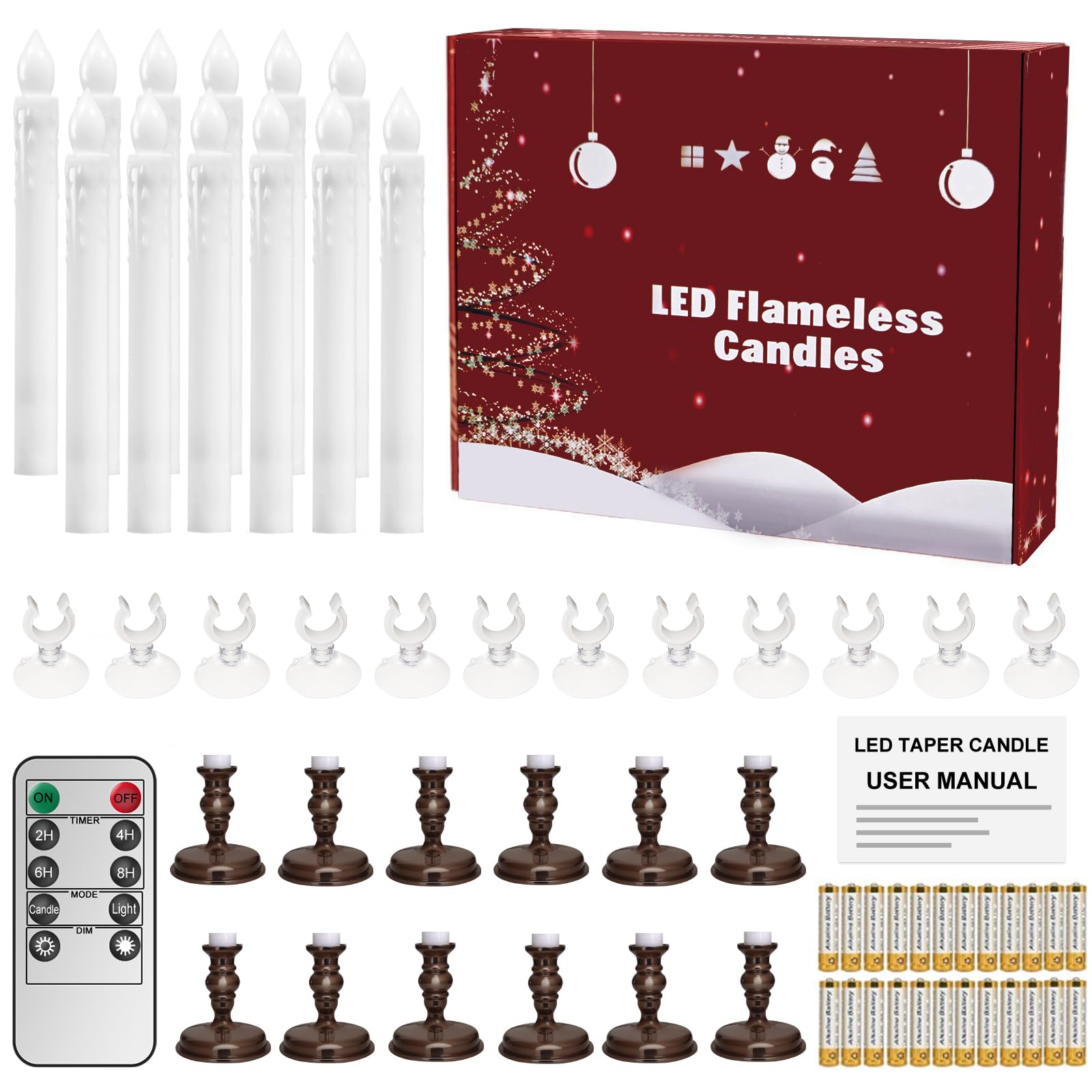 12 Pack Flameless Led Window Candles With Drip Texture, Removable Candle Holders, 24 Aaa Batteries, Daily Timer, On/Off Remote,