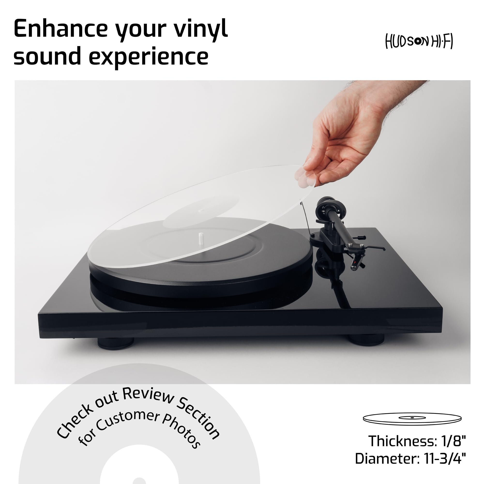 Hudson Hifi Acrylic Turntable Mat - Transparent - Enjoy Richest Tones, Crispest Sonic Clarity, Tightest Bass - 11.75    Anti-Sta