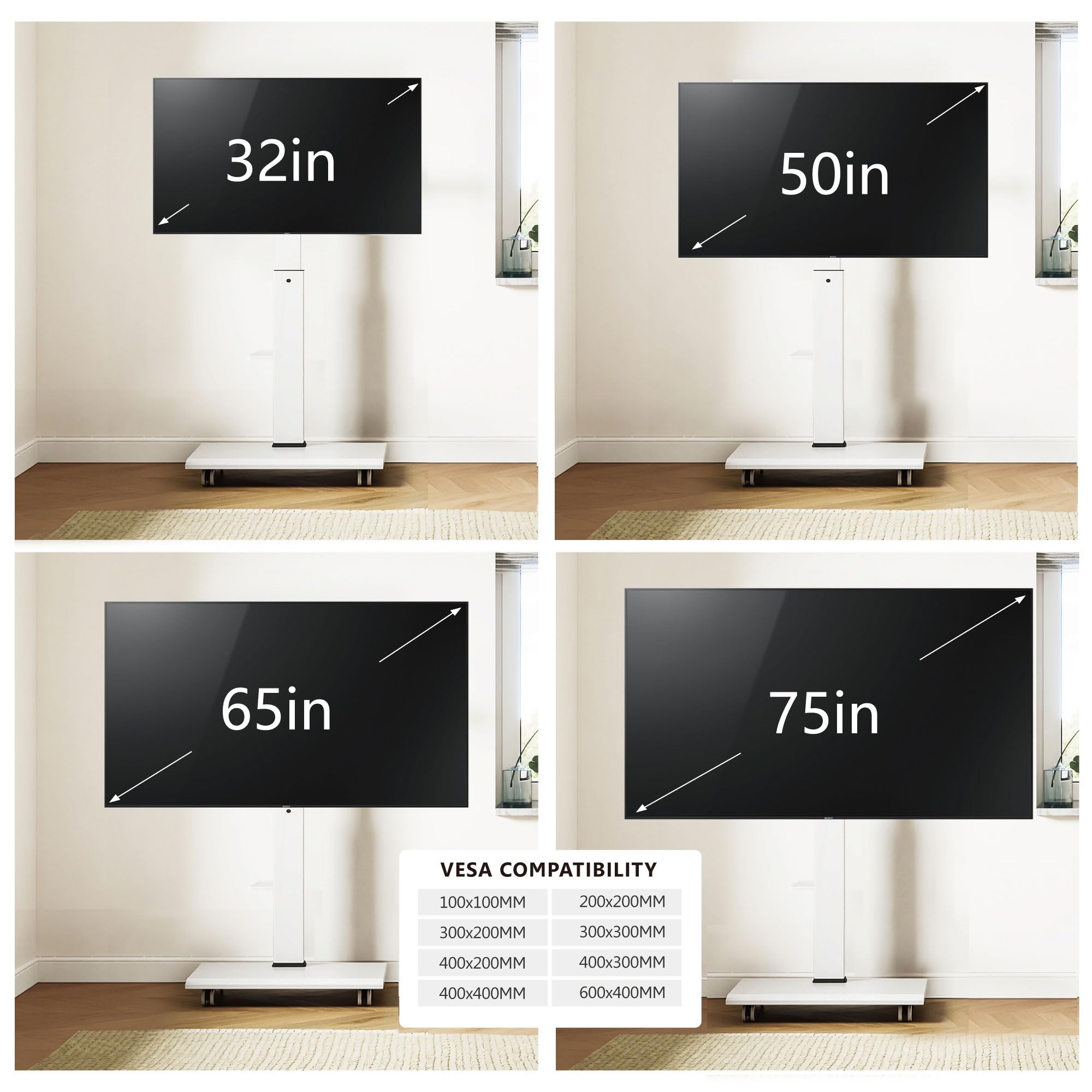 Fitueyes Rolling Tv Stand   Portable Mobile Tv Cart On Wheels For 32 To 65 70 75 Inch Tvs, Landscape To Portrait Rotating And 40