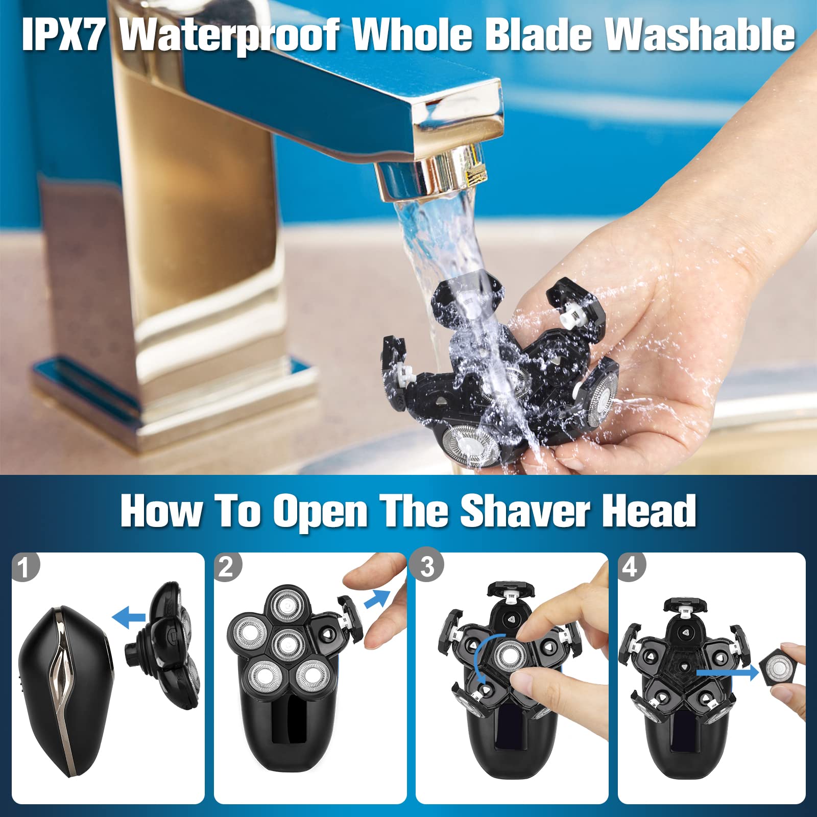 Head Shaver For Bald Men,6 In 1 Electric Shaver For Bald Head 6D Wet/Dry Waterproof Mens Electric Razor Head Shavers Mens Groomi